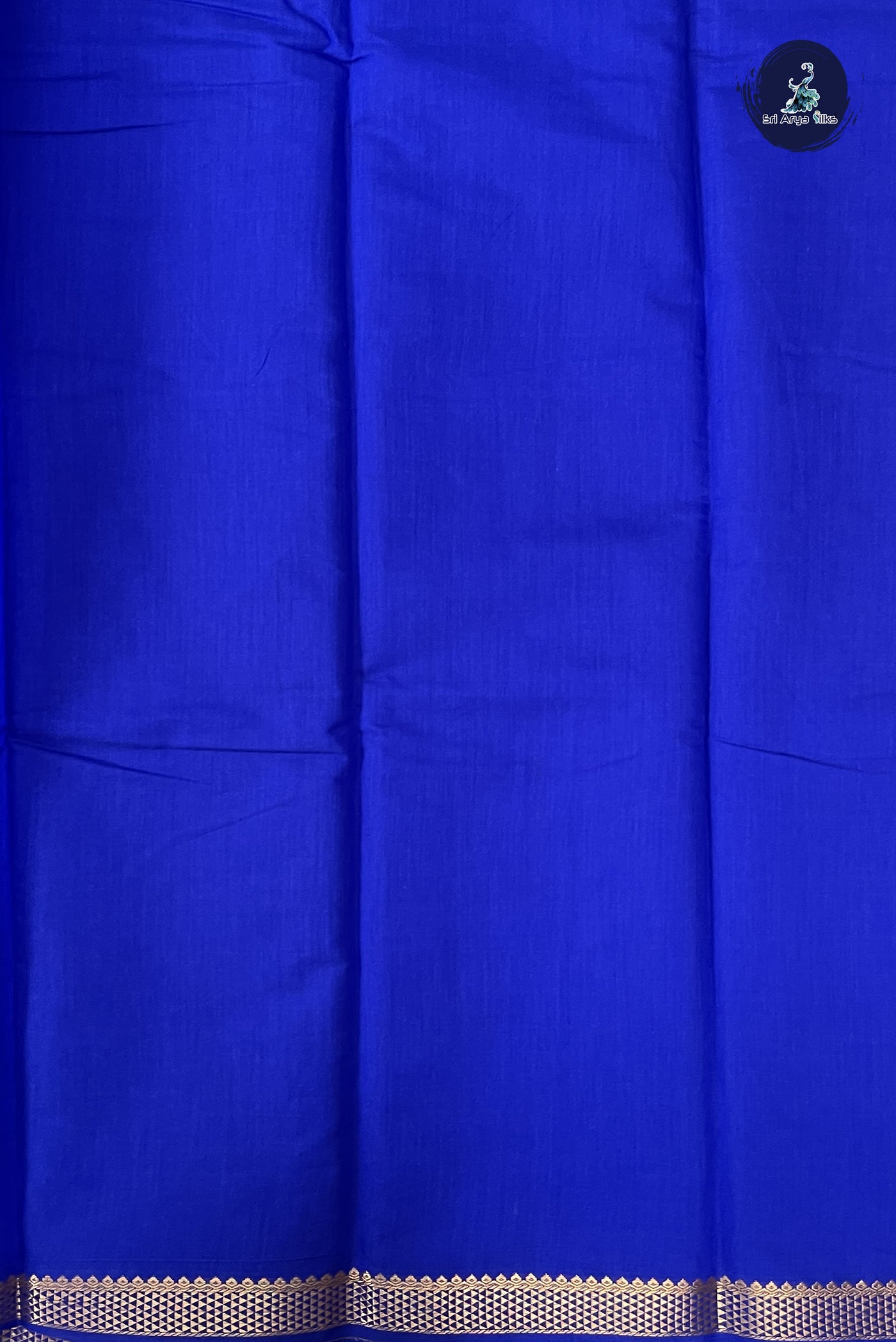 MS Blue Budget Semi Silk Cotton Saree With Plain Pattern