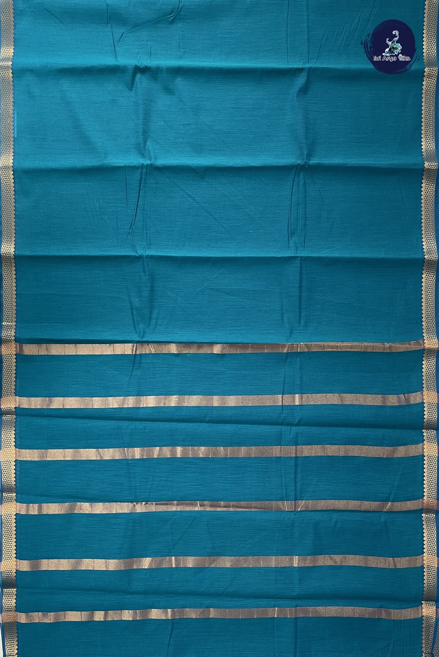 Sapphire Green Budget Semi Silk Cotton Saree With Plain Pattern