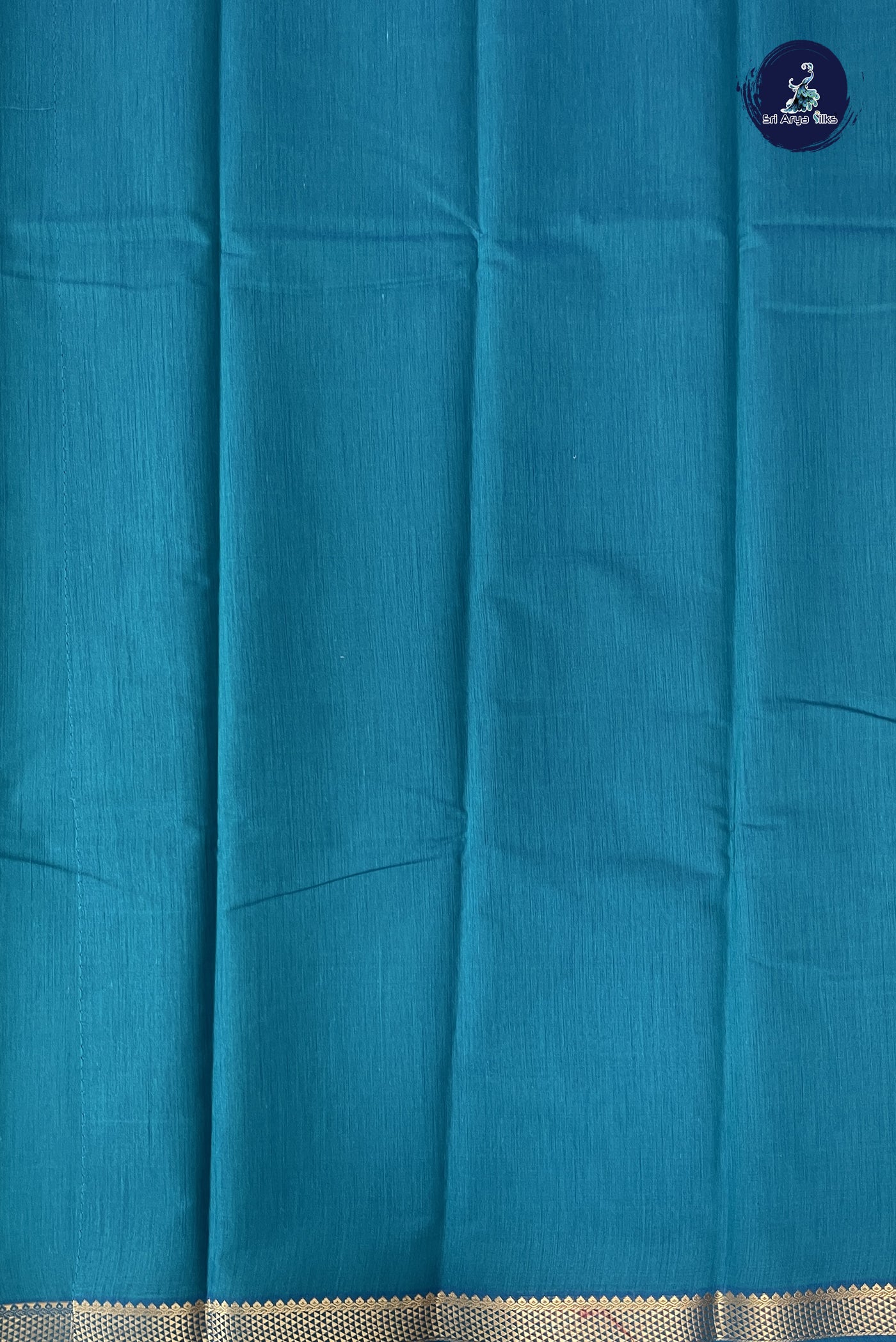 Sapphire Green Budget Semi Silk Cotton Saree With Plain Pattern