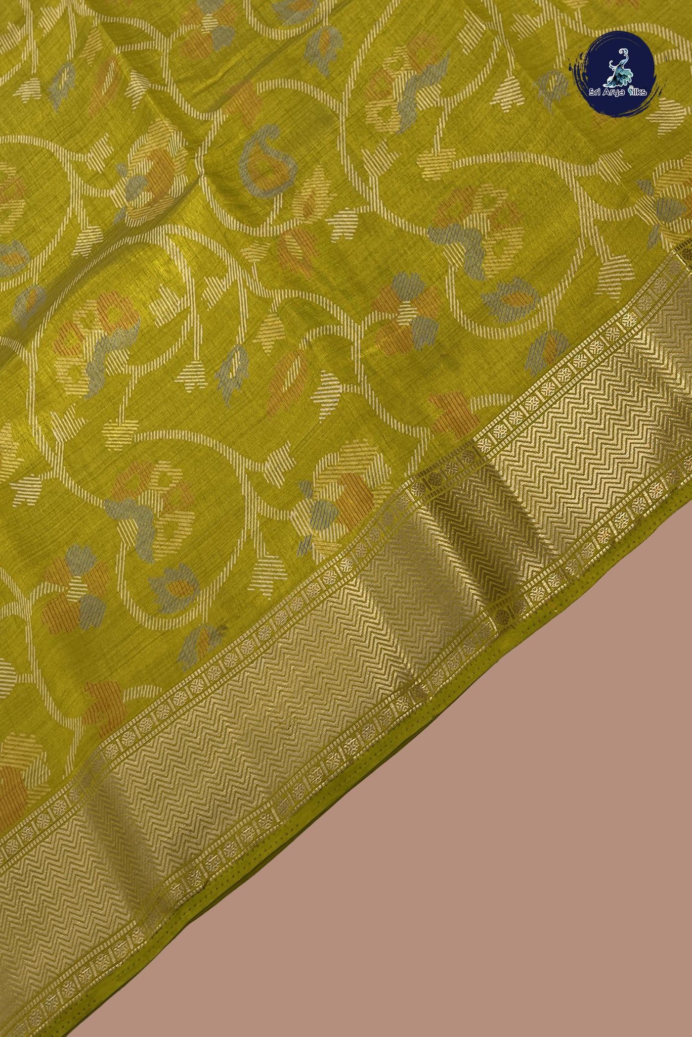 Yellowish Green Semi Tussar Saree With Printed Pattern