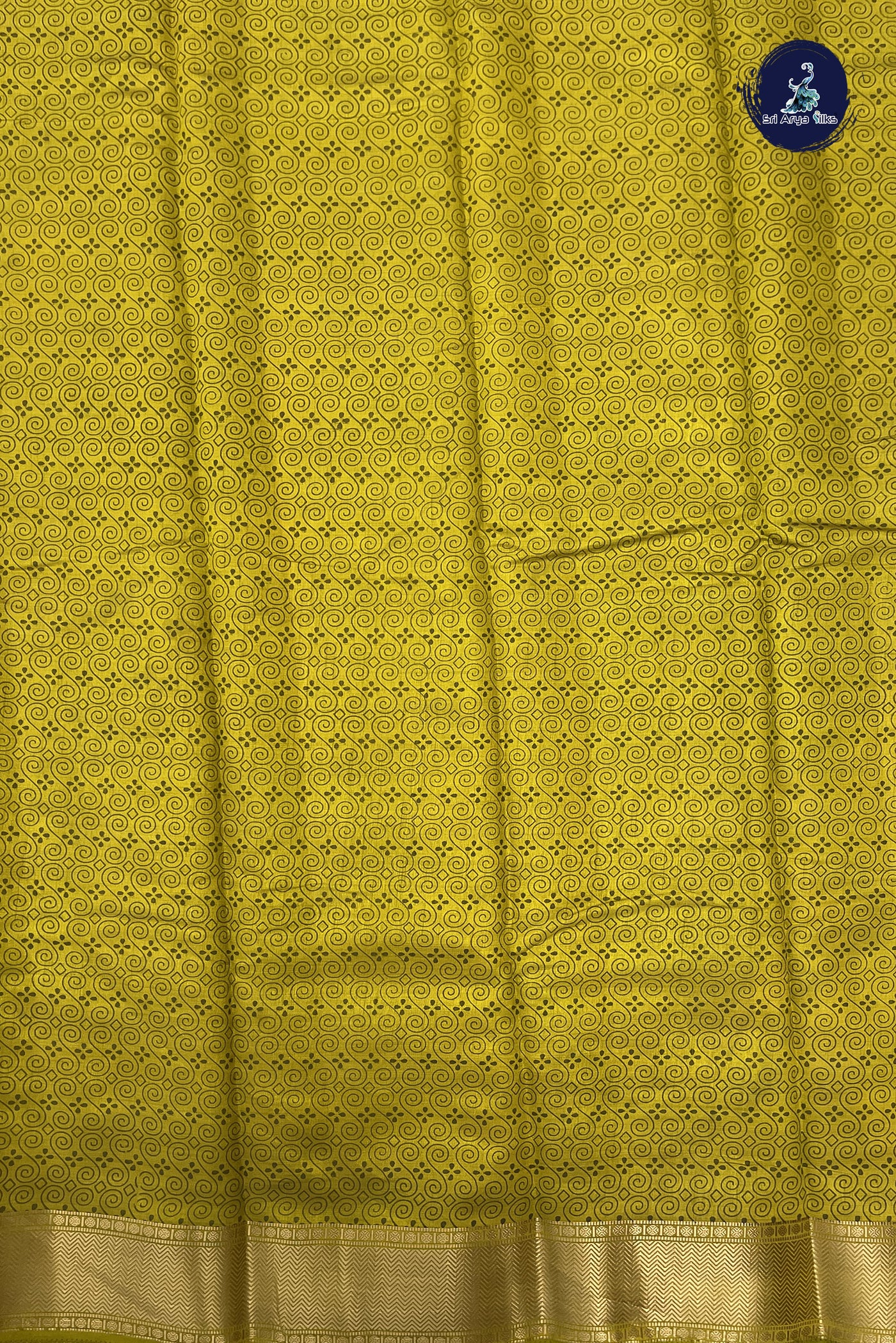 Yellowish Green Semi Tussar Saree With Printed Pattern