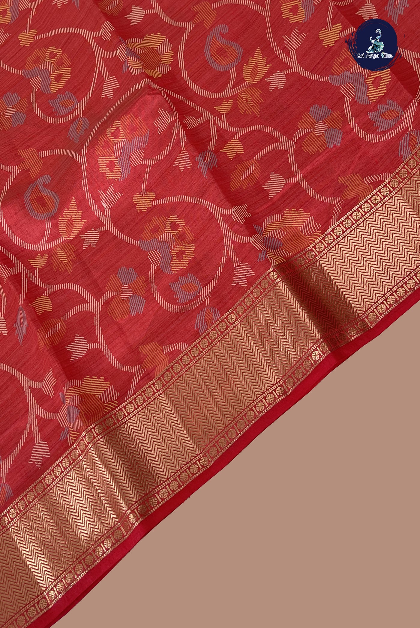 Red Semi Tussar Saree With Printed Pattern