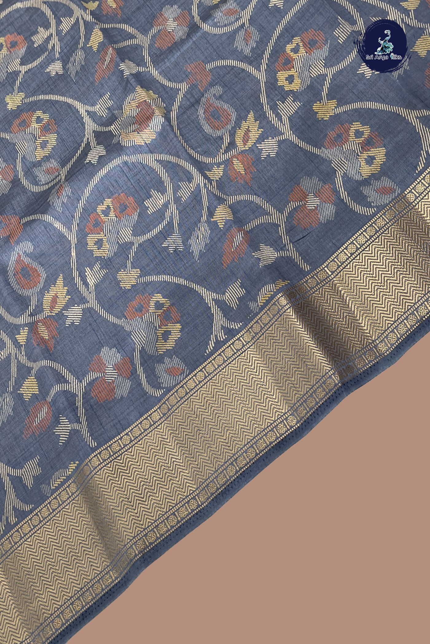 Grey Semi Tussar Saree With Printed Pattern