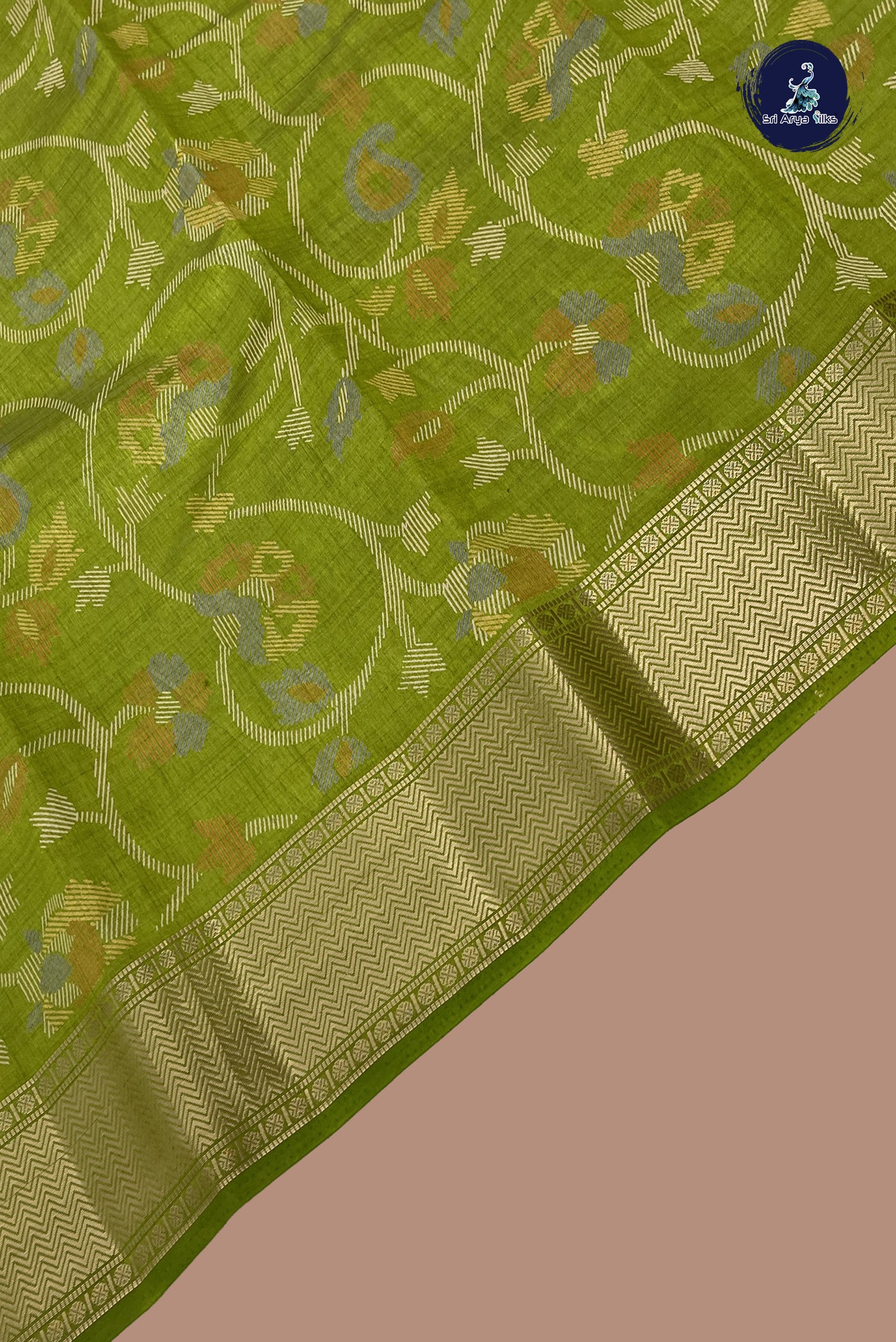 Light Green Semi Tussar Saree With Printed Pattern