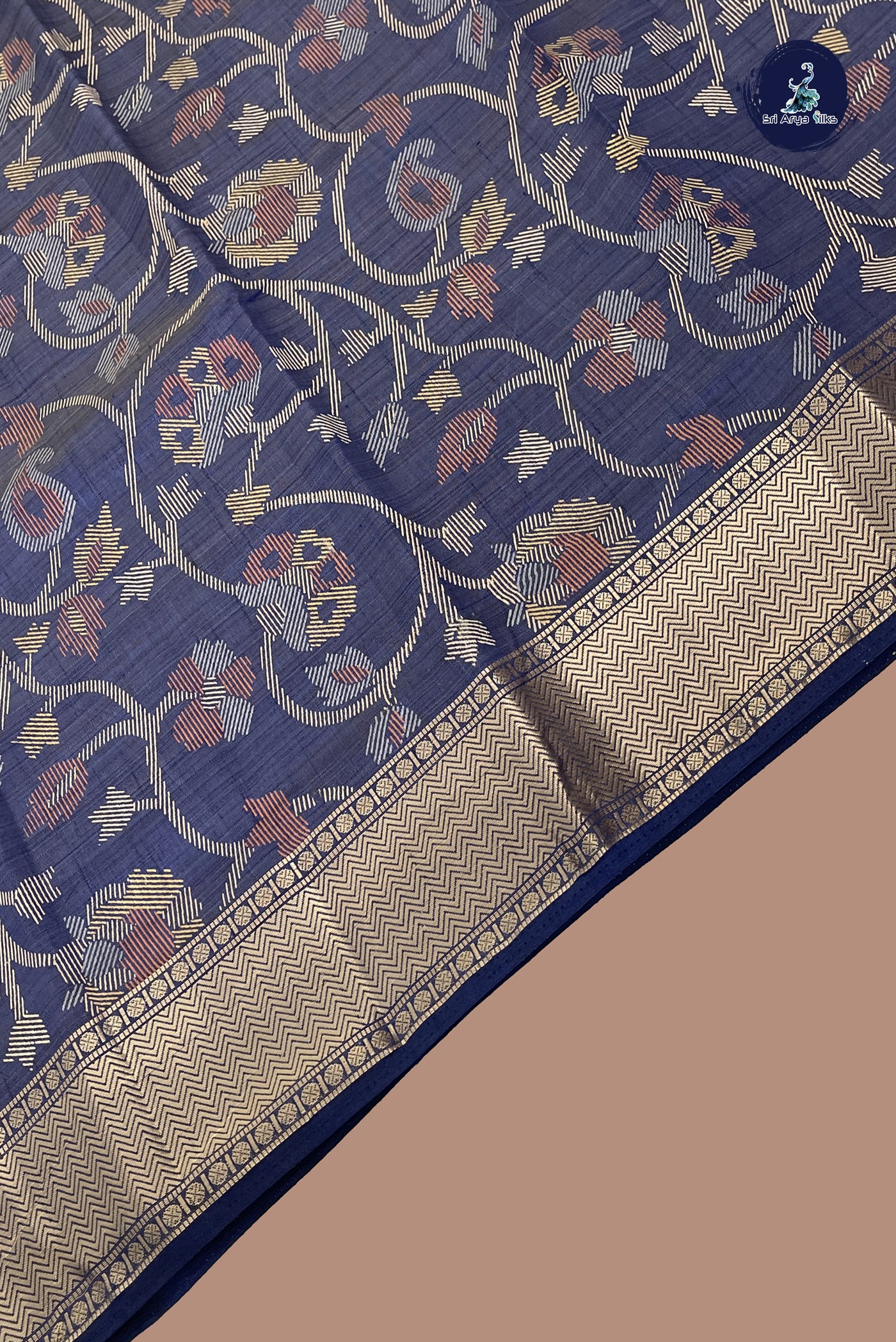 Greyish Blue Semi Tussar Saree With Printed Pattern