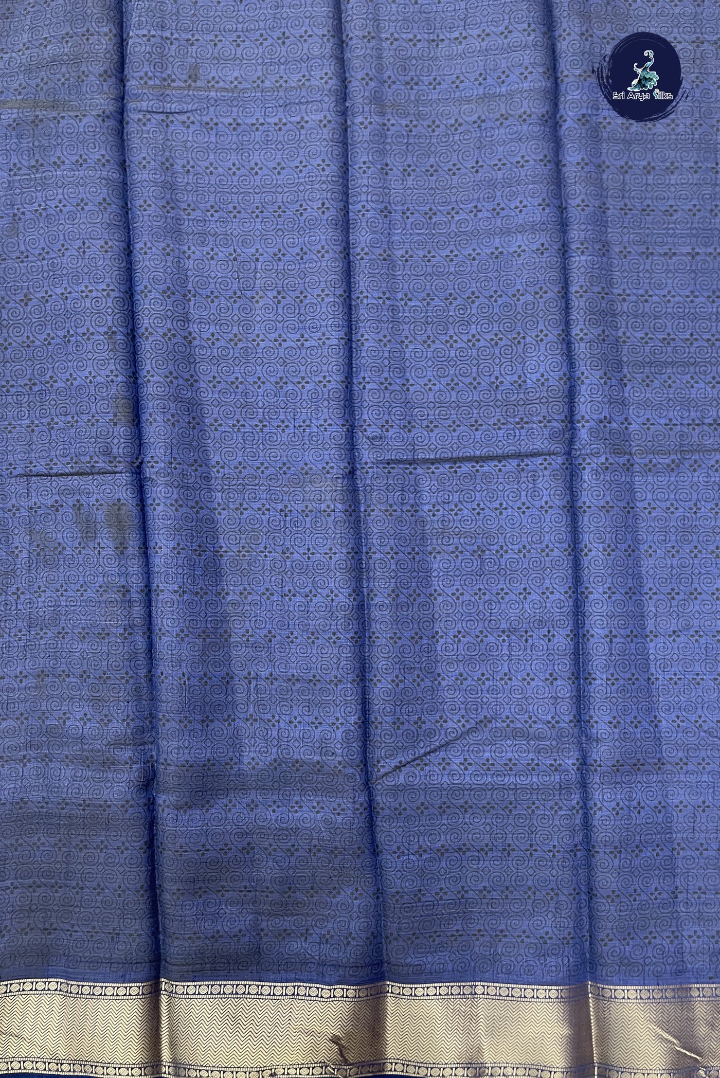 Greyish Blue Semi Tussar Saree With Printed Pattern