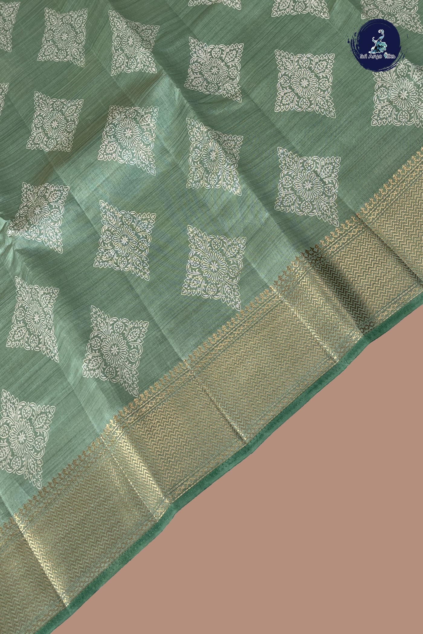Pastel Green Semi Tussar Saree With Printed Pattern