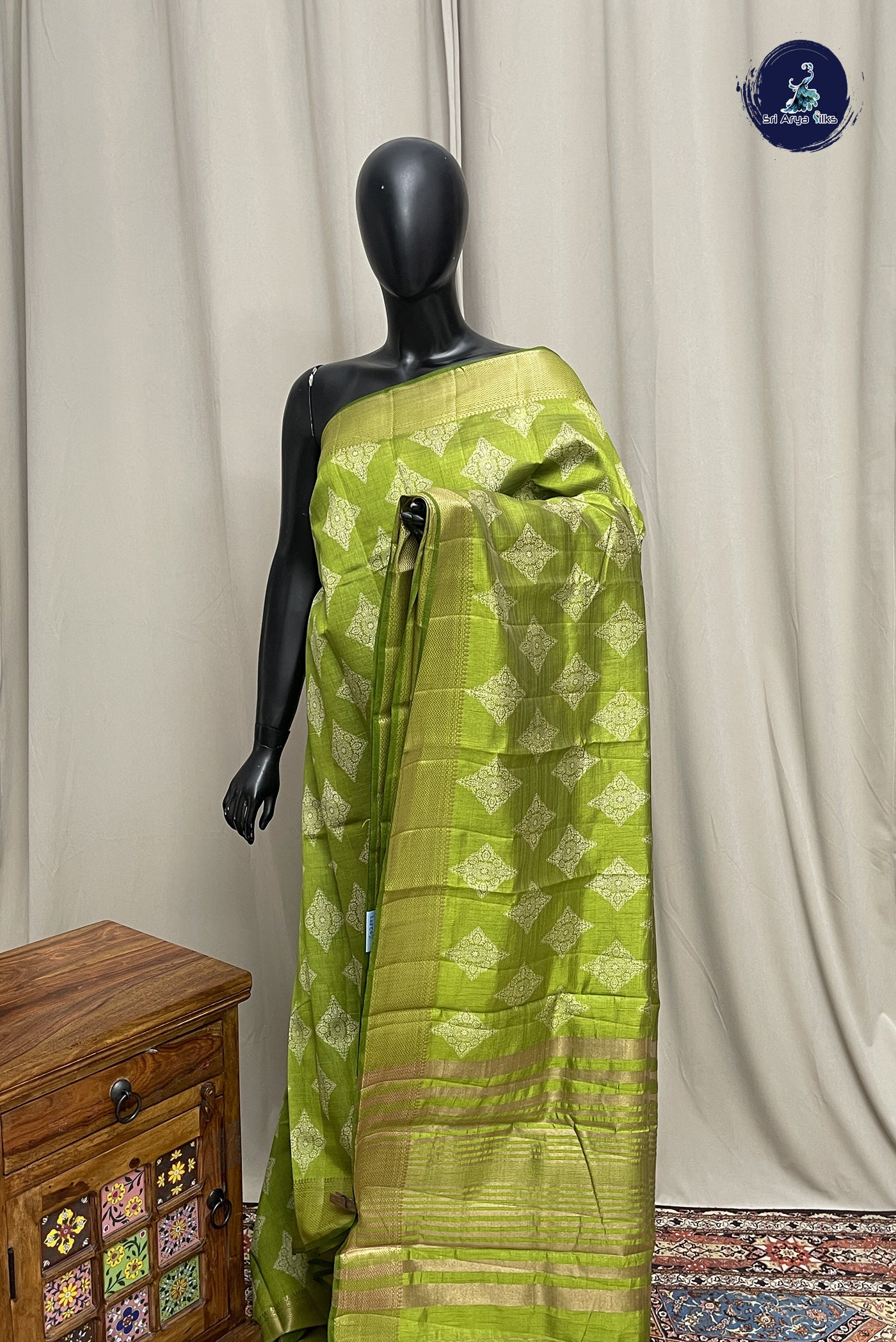 Light Green Semi Tussar Saree With Printed Pattern