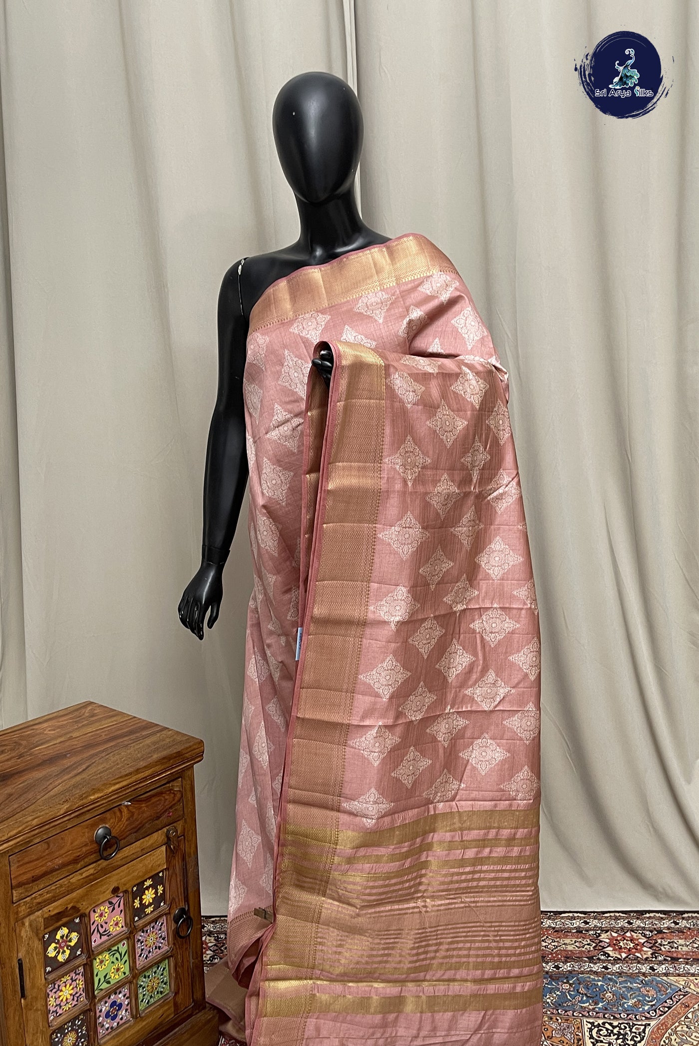 Pastel Shade Semi Tussar Saree With Printed Pattern