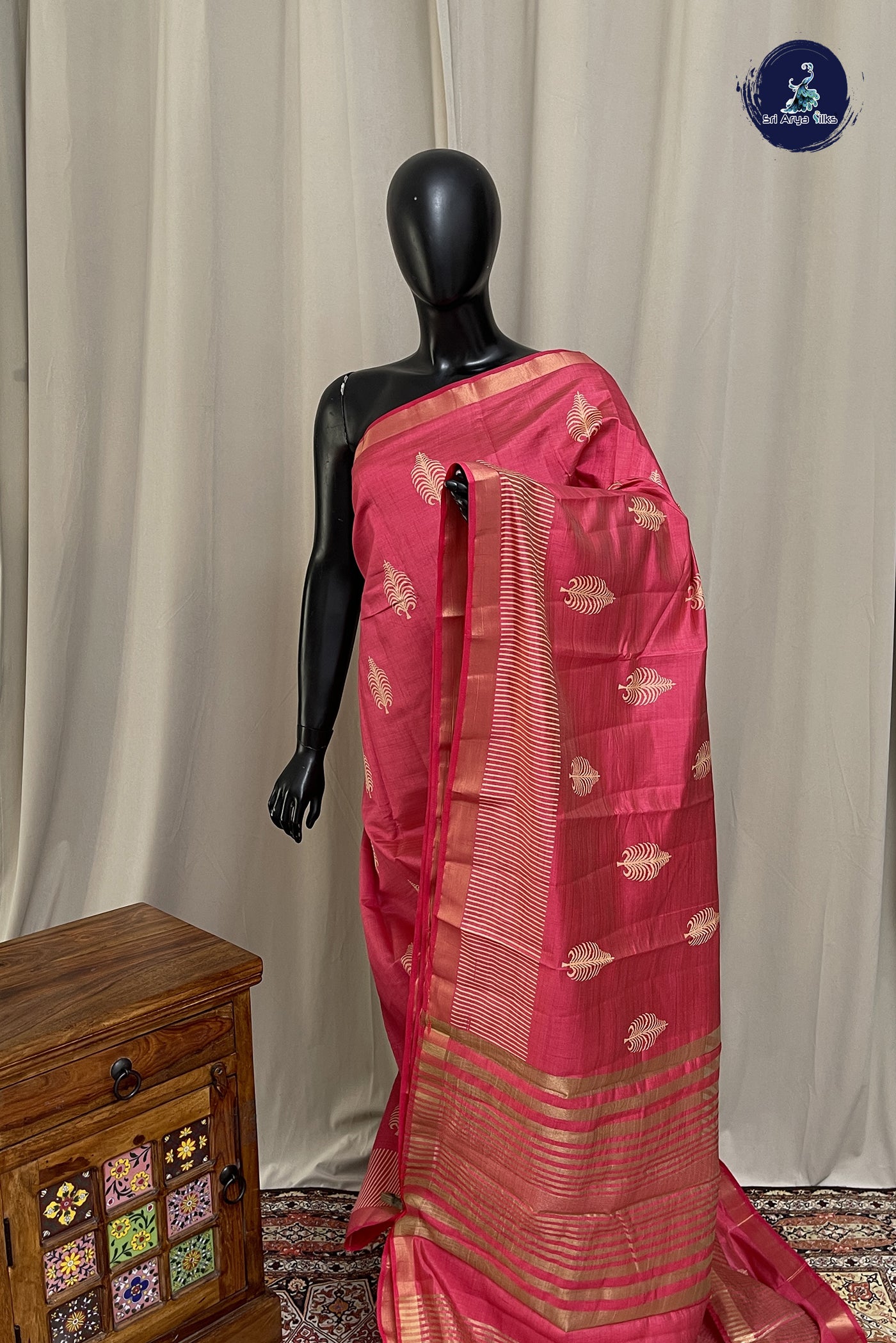 Pink Semi Tussar Saree With Printed Pattern