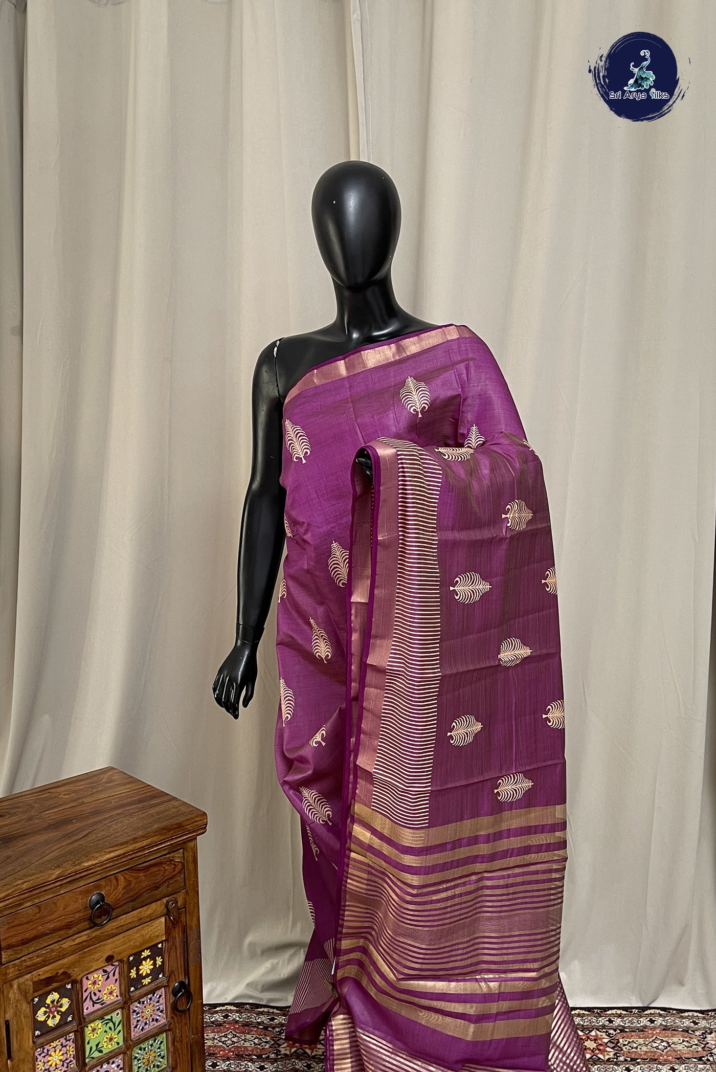 Dual Tone Purple Semi Tussar Saree With Printed Pattern