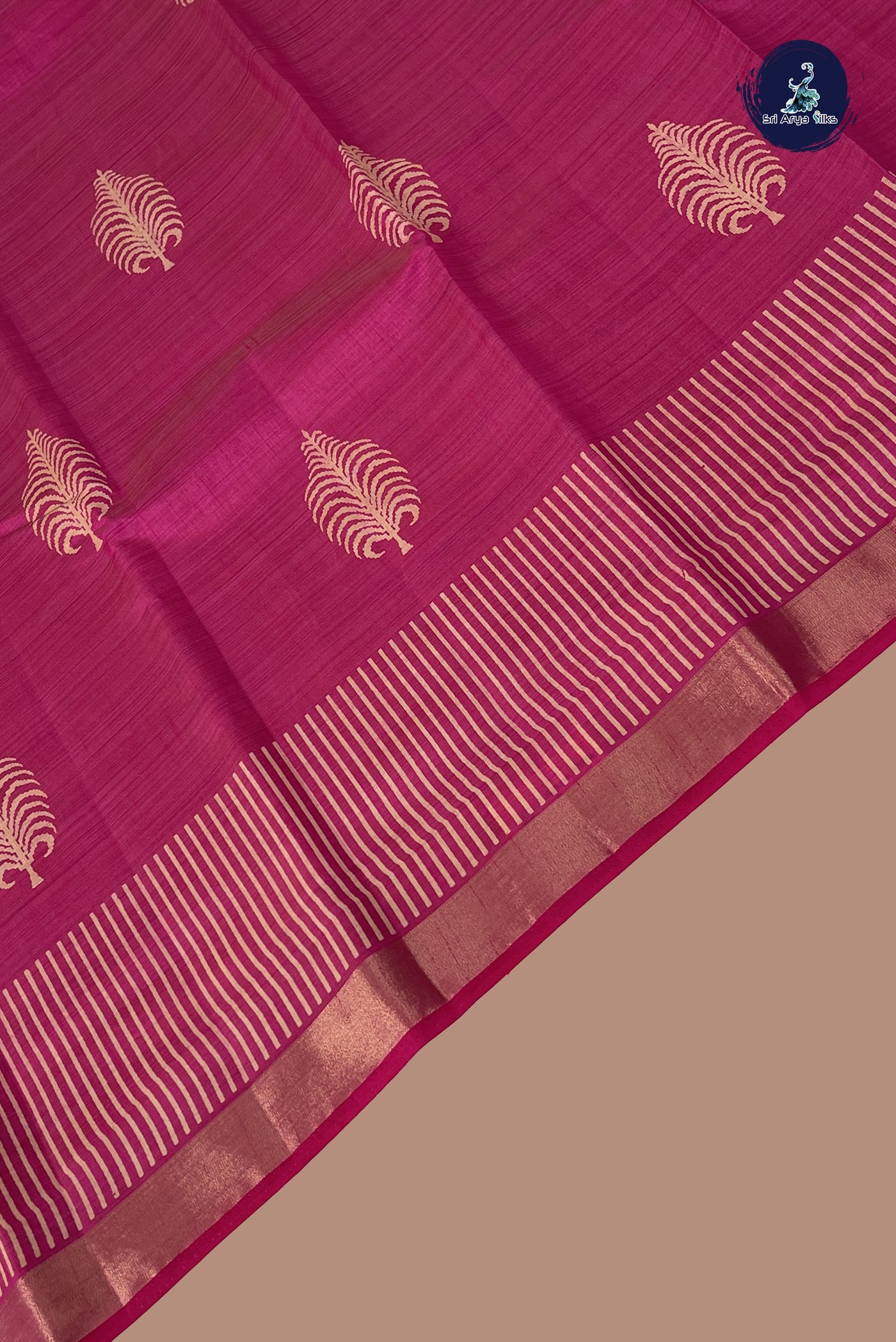 Rani Pink Semi Tussar Saree With Printed Pattern