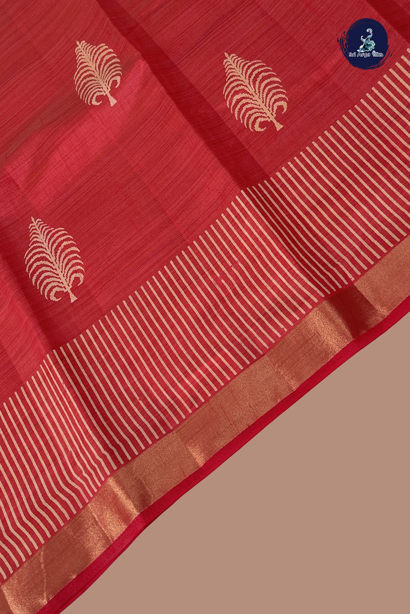 Red Semi Tussar Saree With Printed Pattern