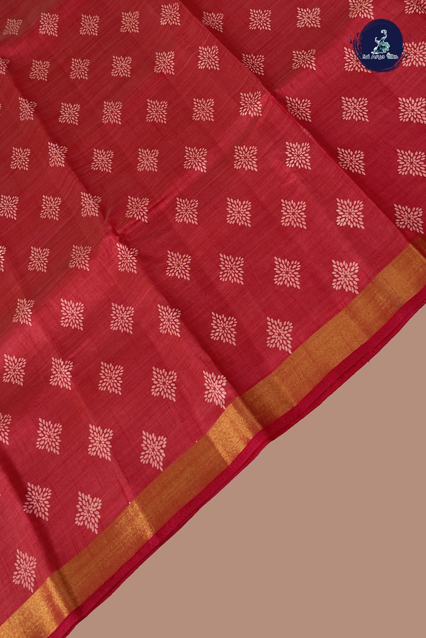 Red Semi Tussar Saree With Printed Pattern