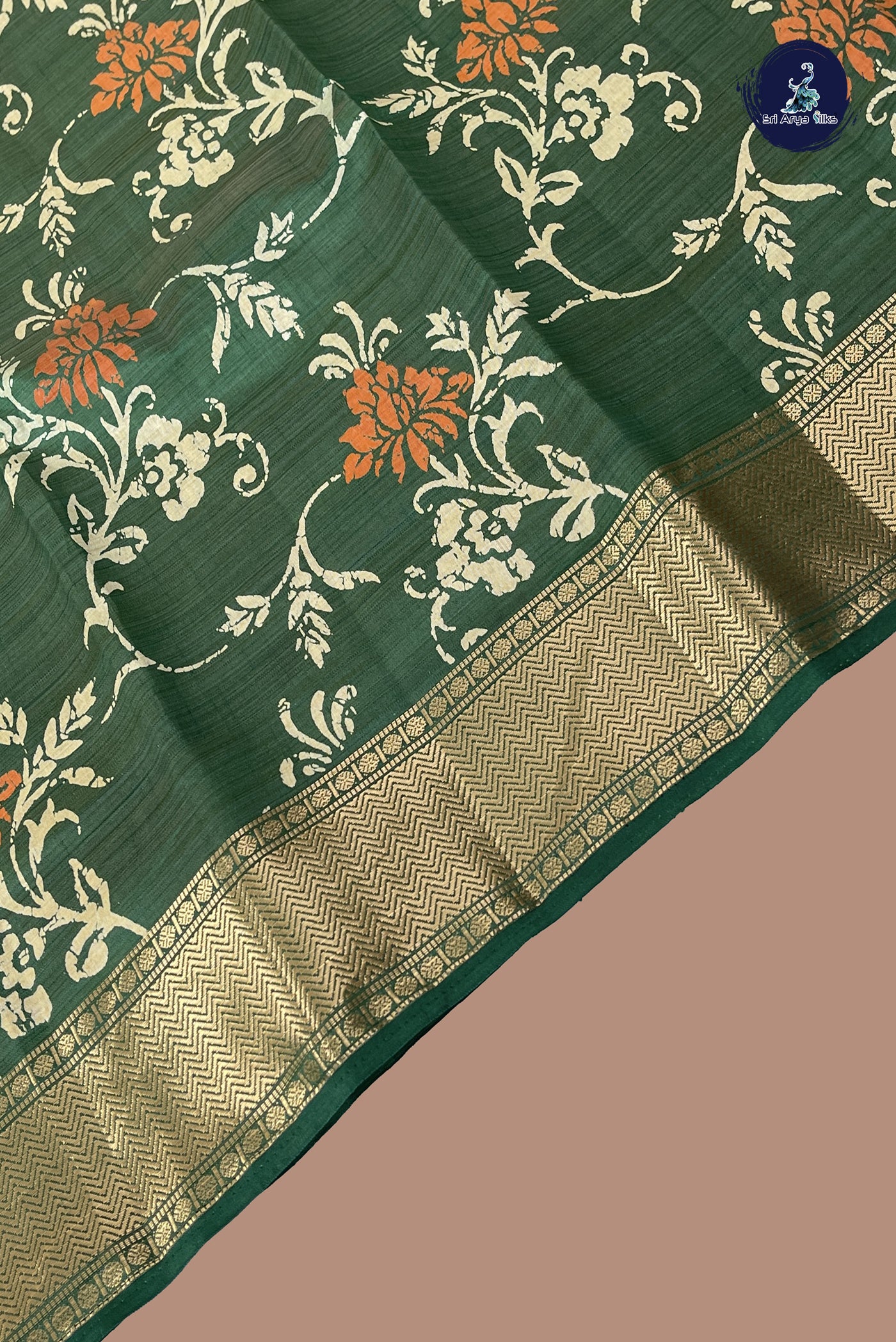 Dark Green Semi Tussar Saree With Printed Pattern