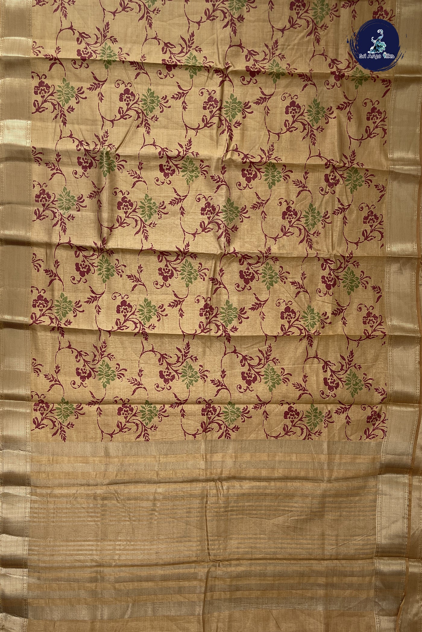 Chikku Shade Semi Tussar Saree With Printed Pattern