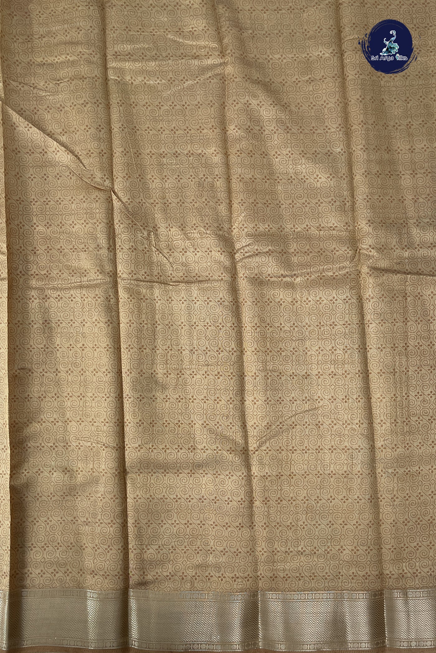 Chikku Shade Semi Tussar Saree With Printed Pattern