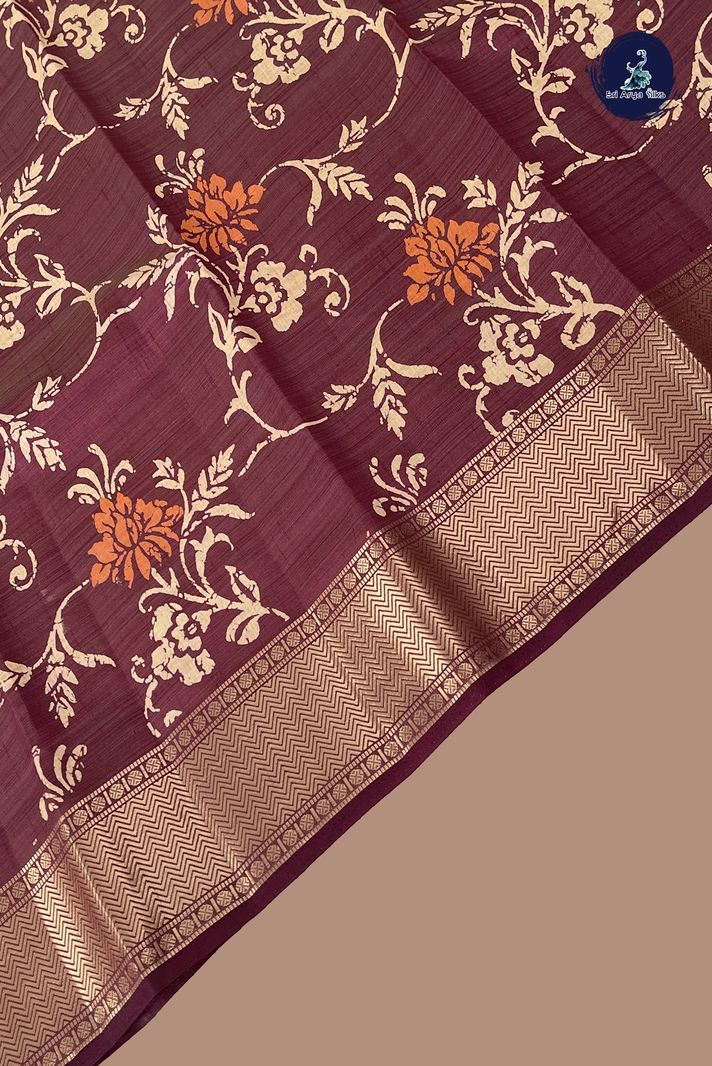 Burgundy Semi Tussar Saree With Printed Pattern