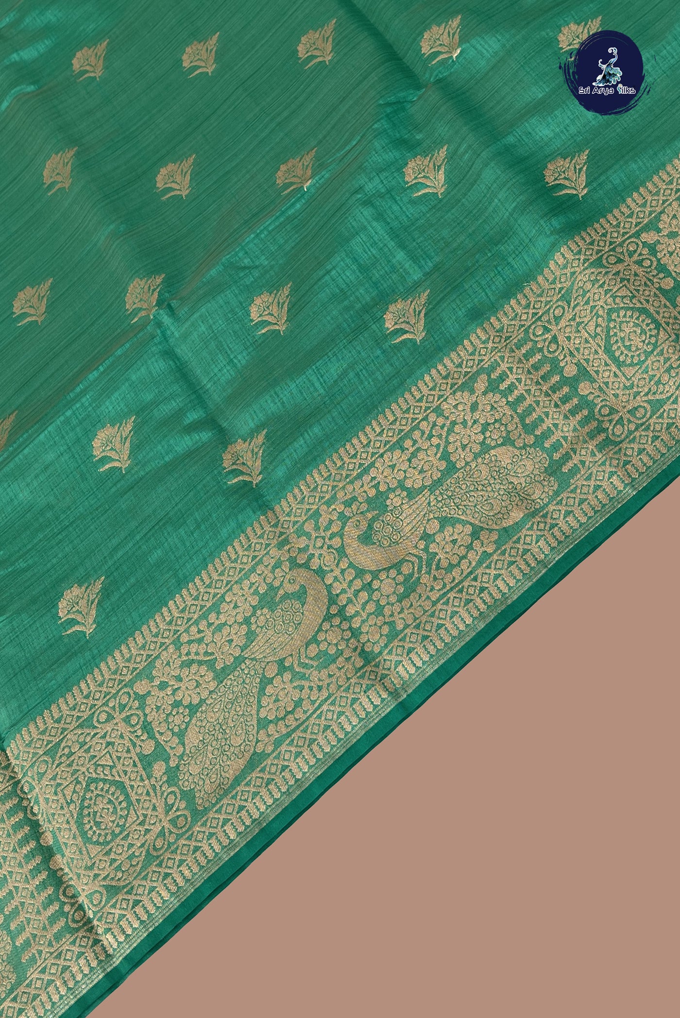 Green Semi Tussar Saree With Zari Buttas Pattern