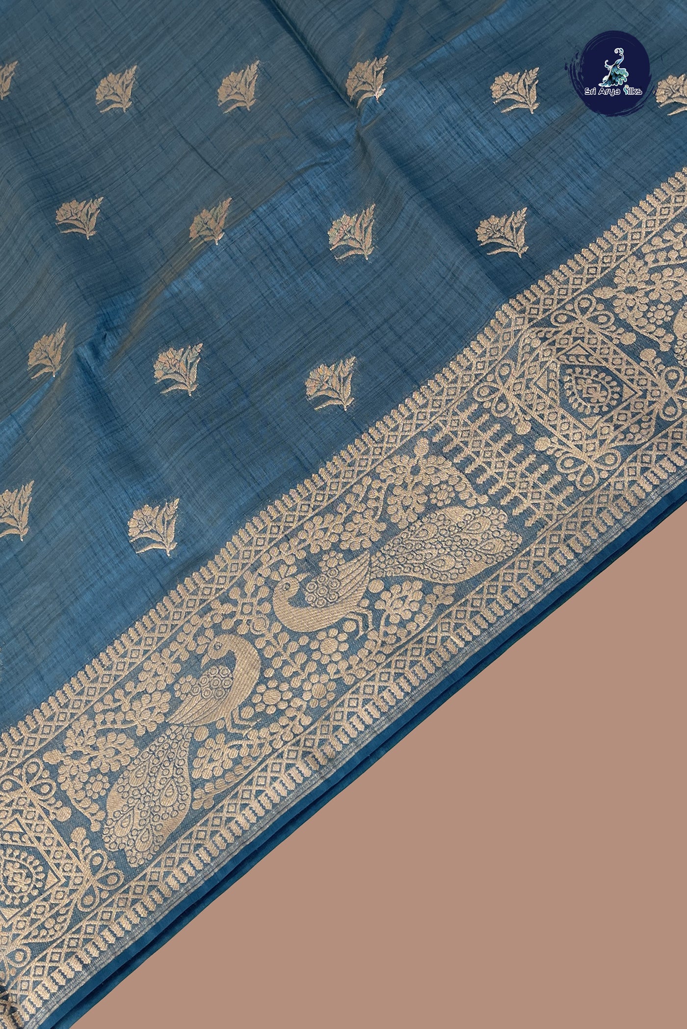 Dual Tone Blue Semi Tussar Saree With Zari Buttas Pattern