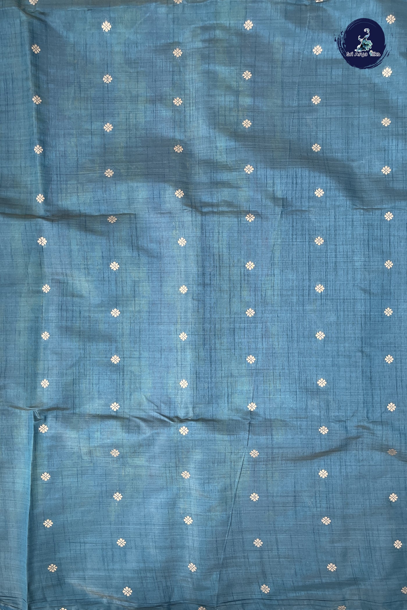 Dual Tone Blue Semi Tussar Saree With Zari Buttas Pattern