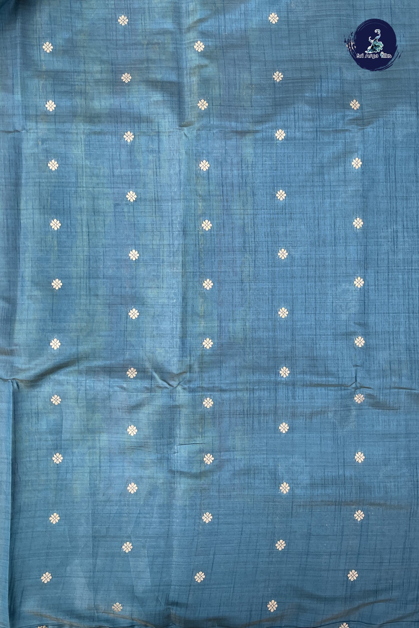 Dual Tone Blue Semi Tussar Saree With Zari Buttas Pattern