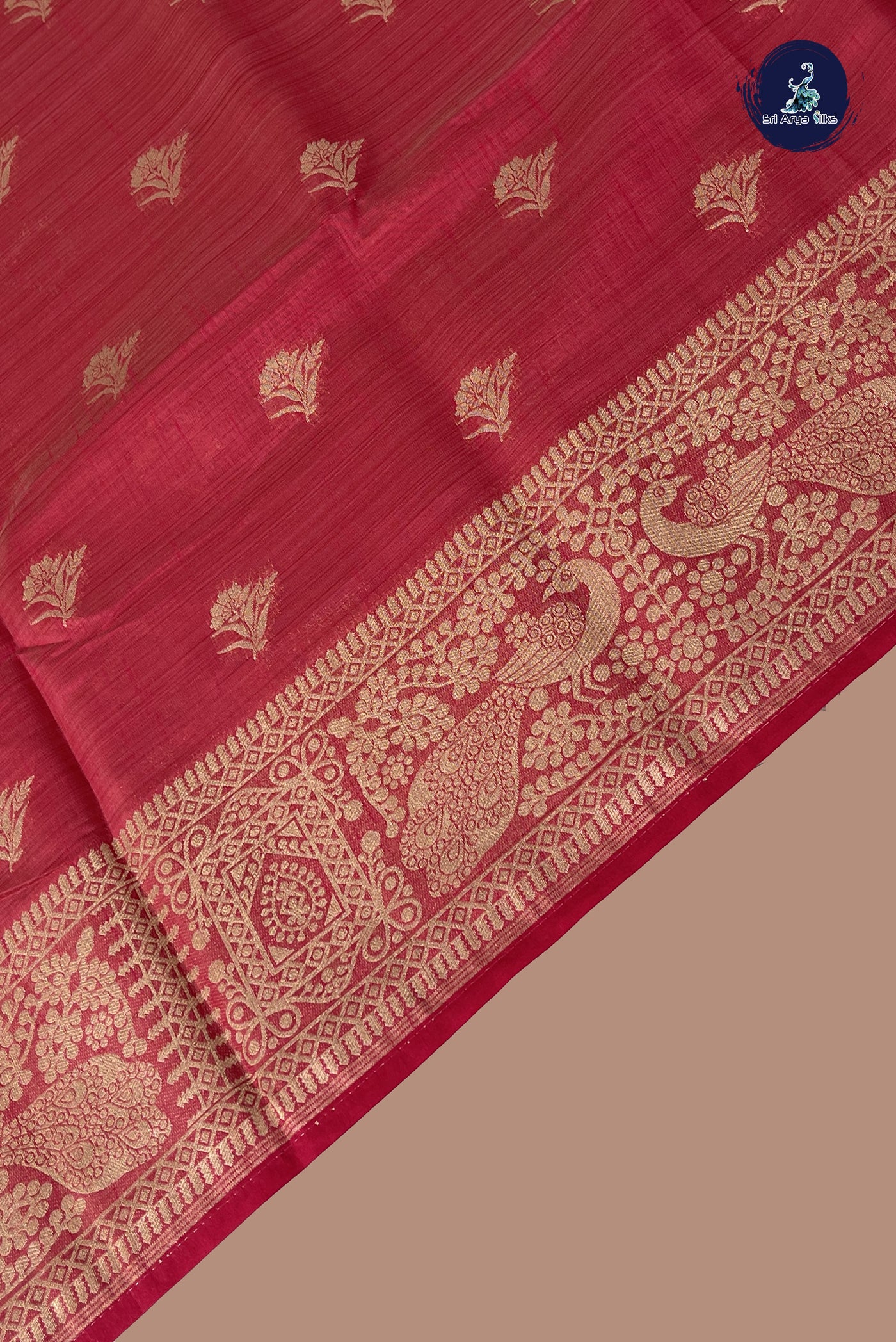 Reddish Pink Semi Tussar Saree With Zari Buttas Pattern