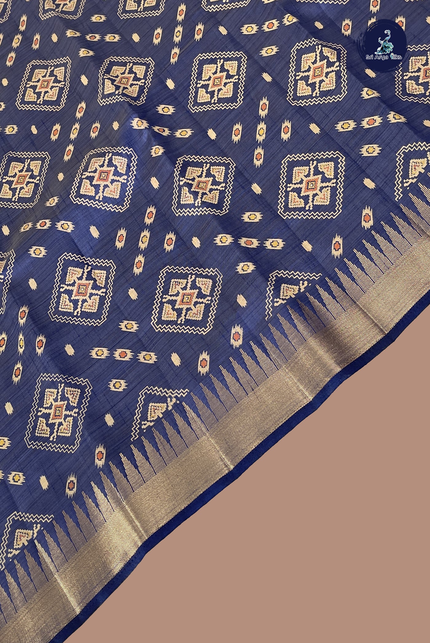 Greyish Blue Semi Tussar Saree With Printed Pattern