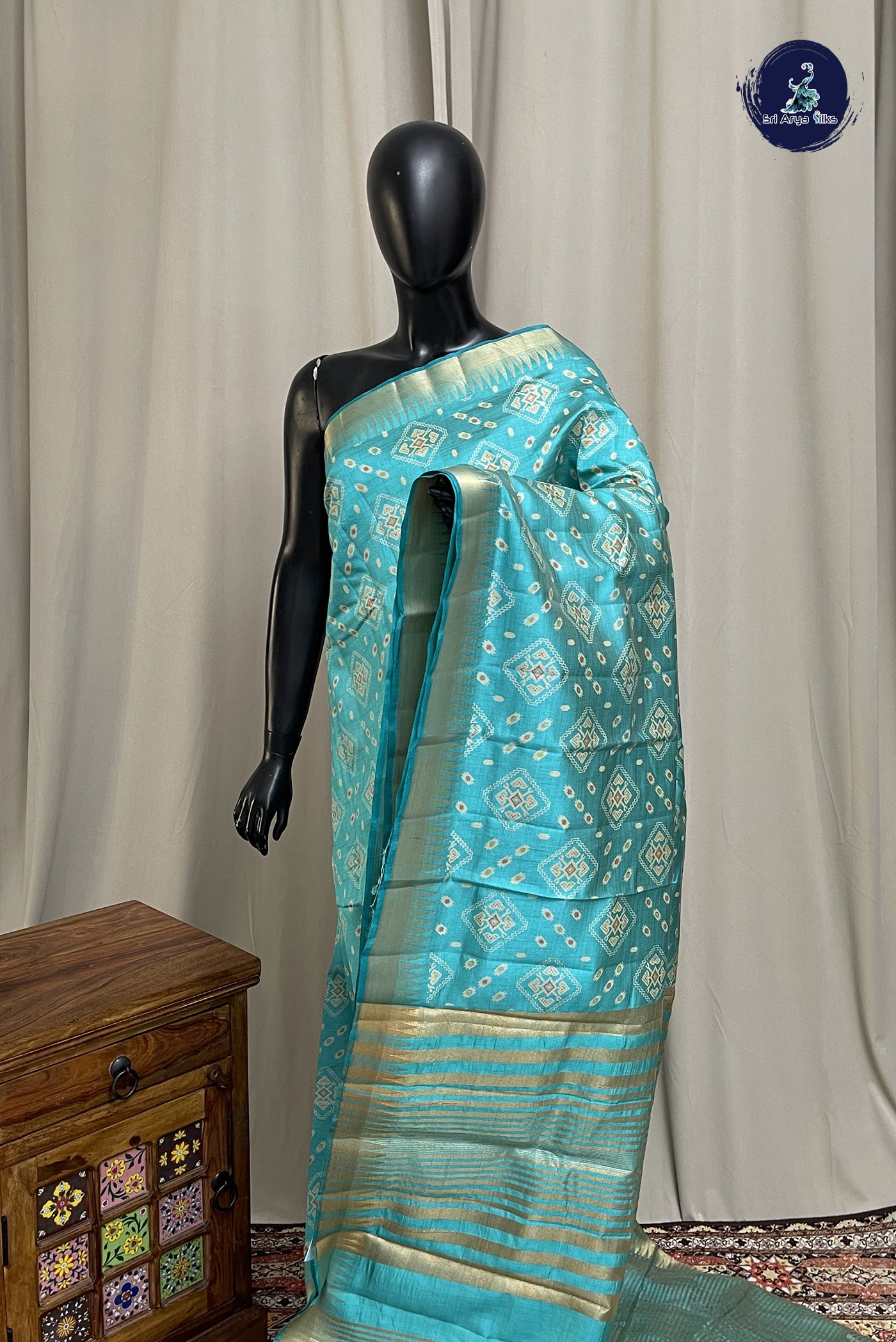 Blue Semi Tussar Saree With Printed Pattern