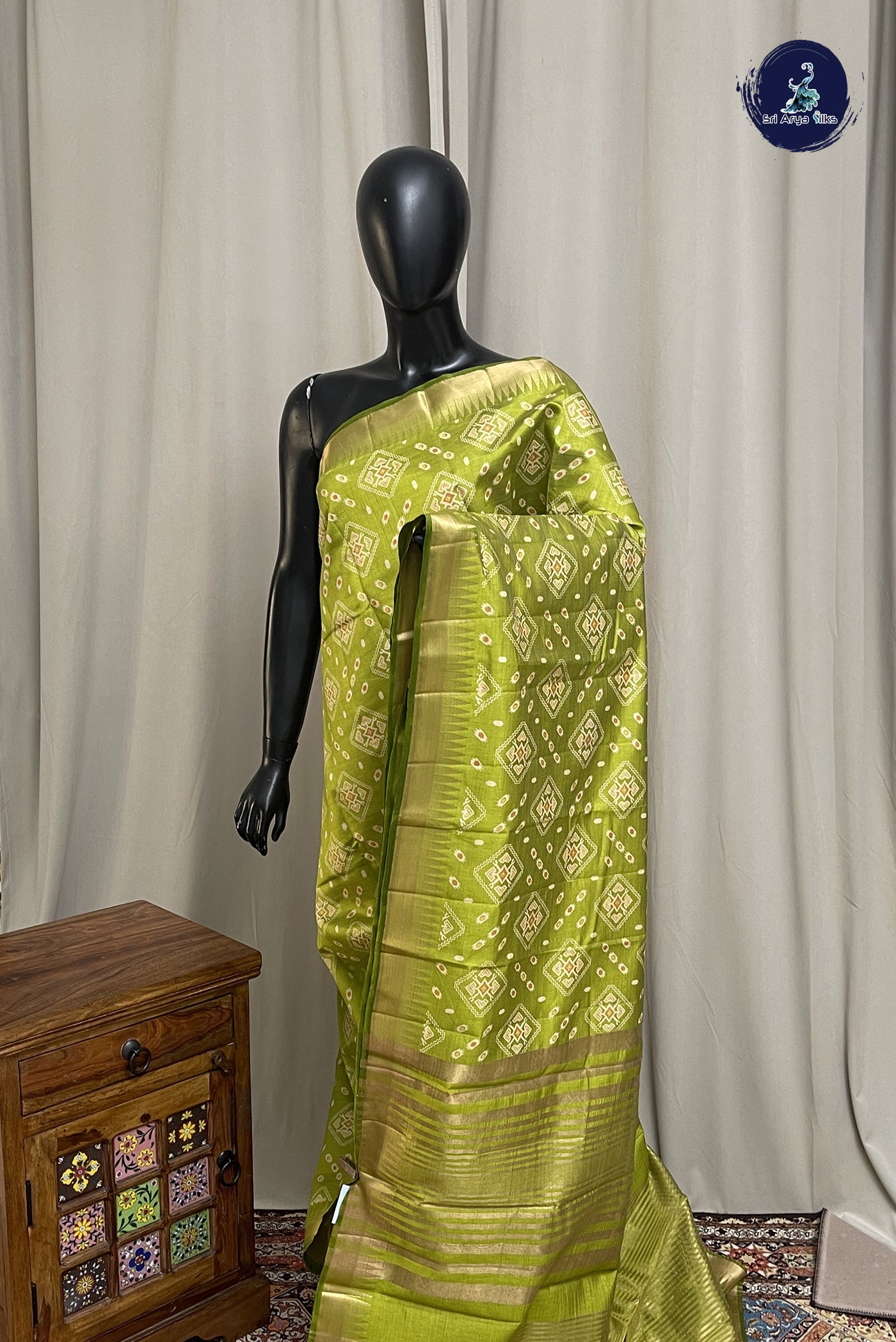 Light Green Semi Tussar Saree With Printed Pattern