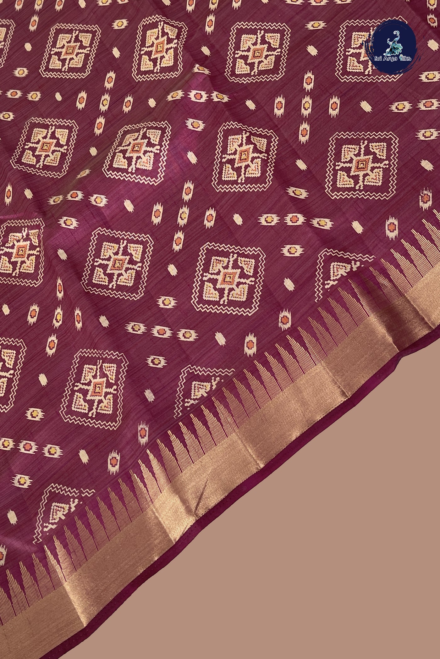 Burgundy Semi Tussar Saree With Printed Pattern