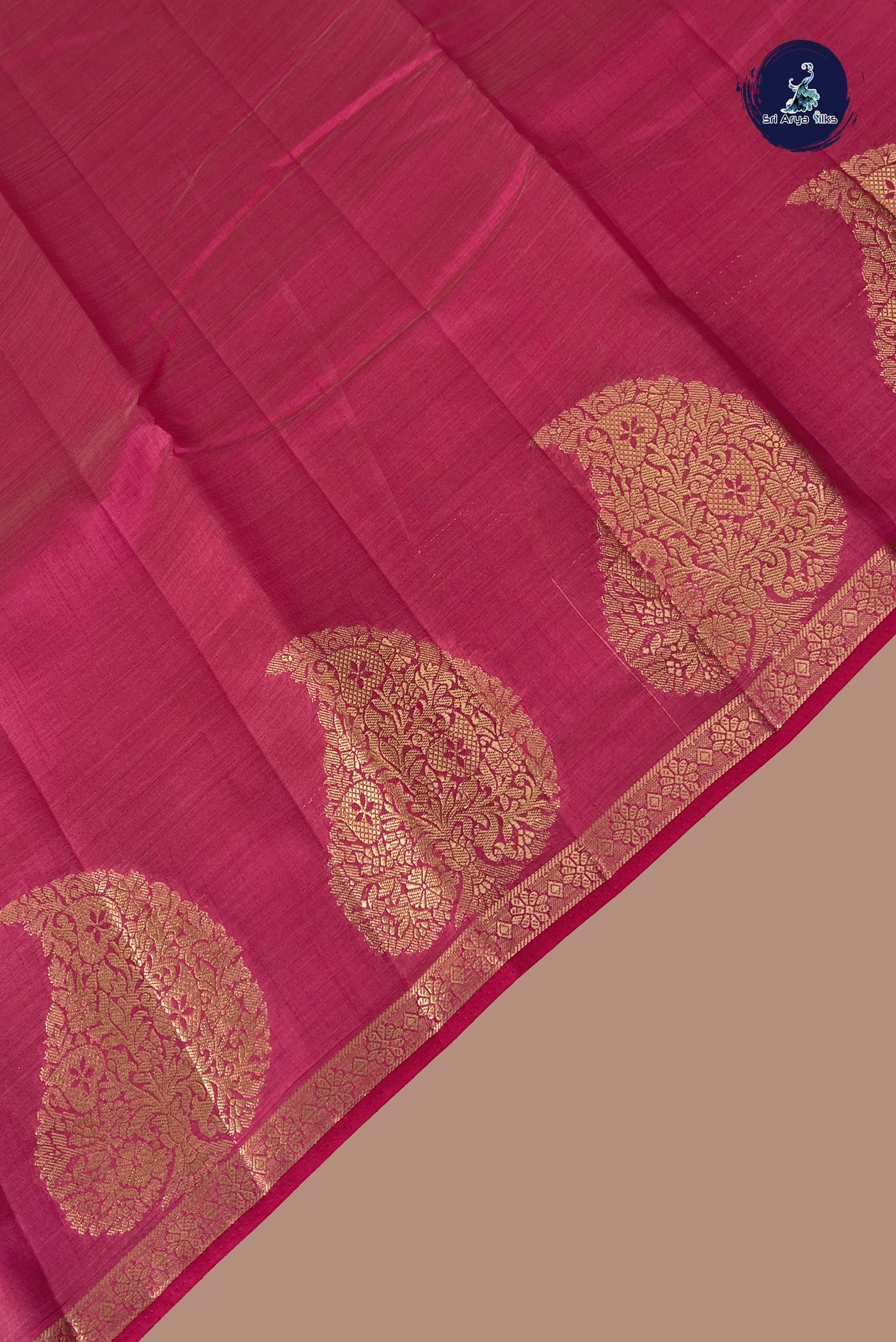 Dark Pink Semi Tussar Saree With Plain Pattern