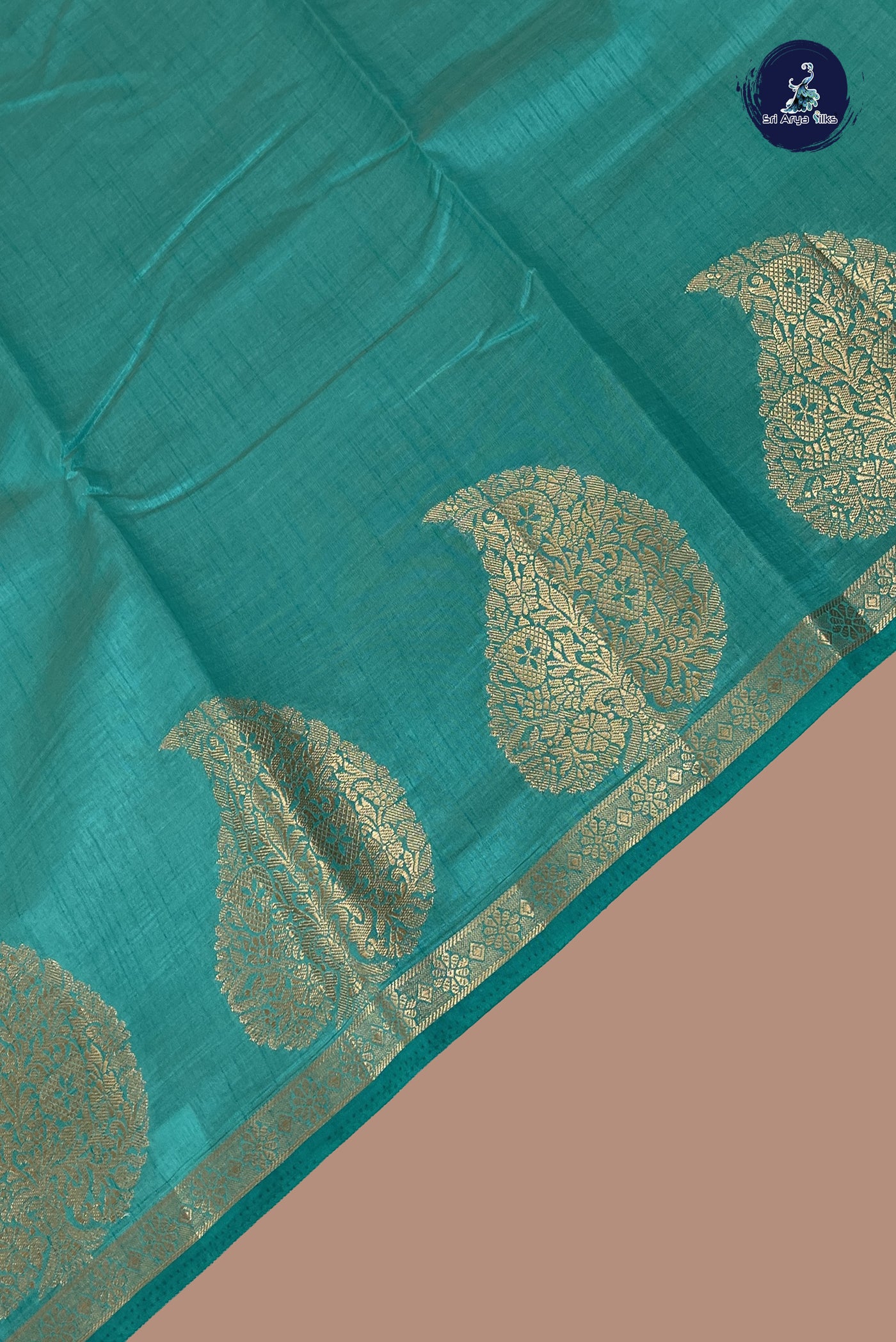 Teal Semi Tussar Saree With Plain Pattern