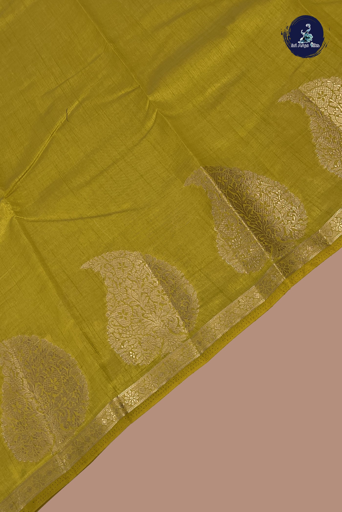 Yellow Semi Tussar Saree With Plain Pattern