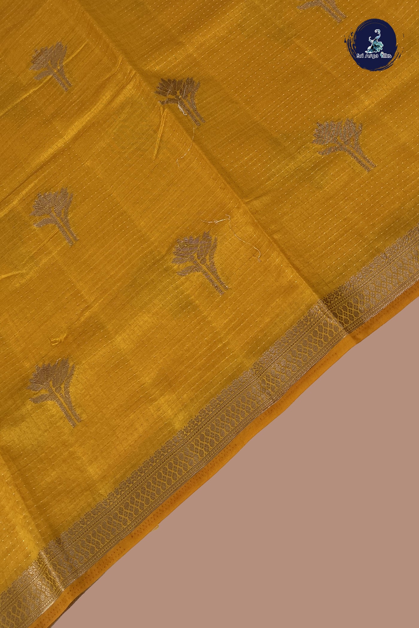 Mustard Yellow Semi Tussar Saree With Zari Buttas Pattern