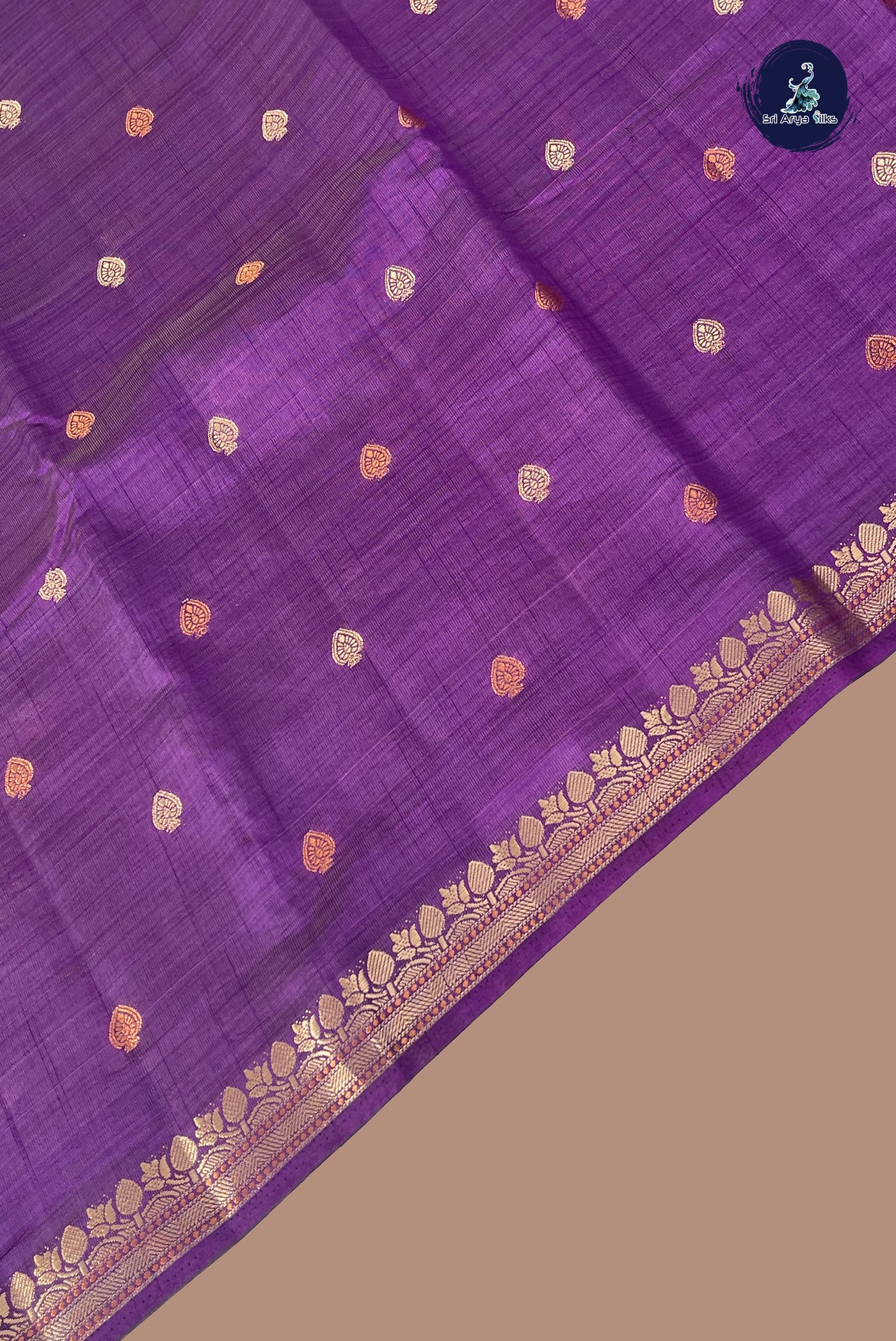 Violet Semi Tussar Saree With Zari Buttas Pattern