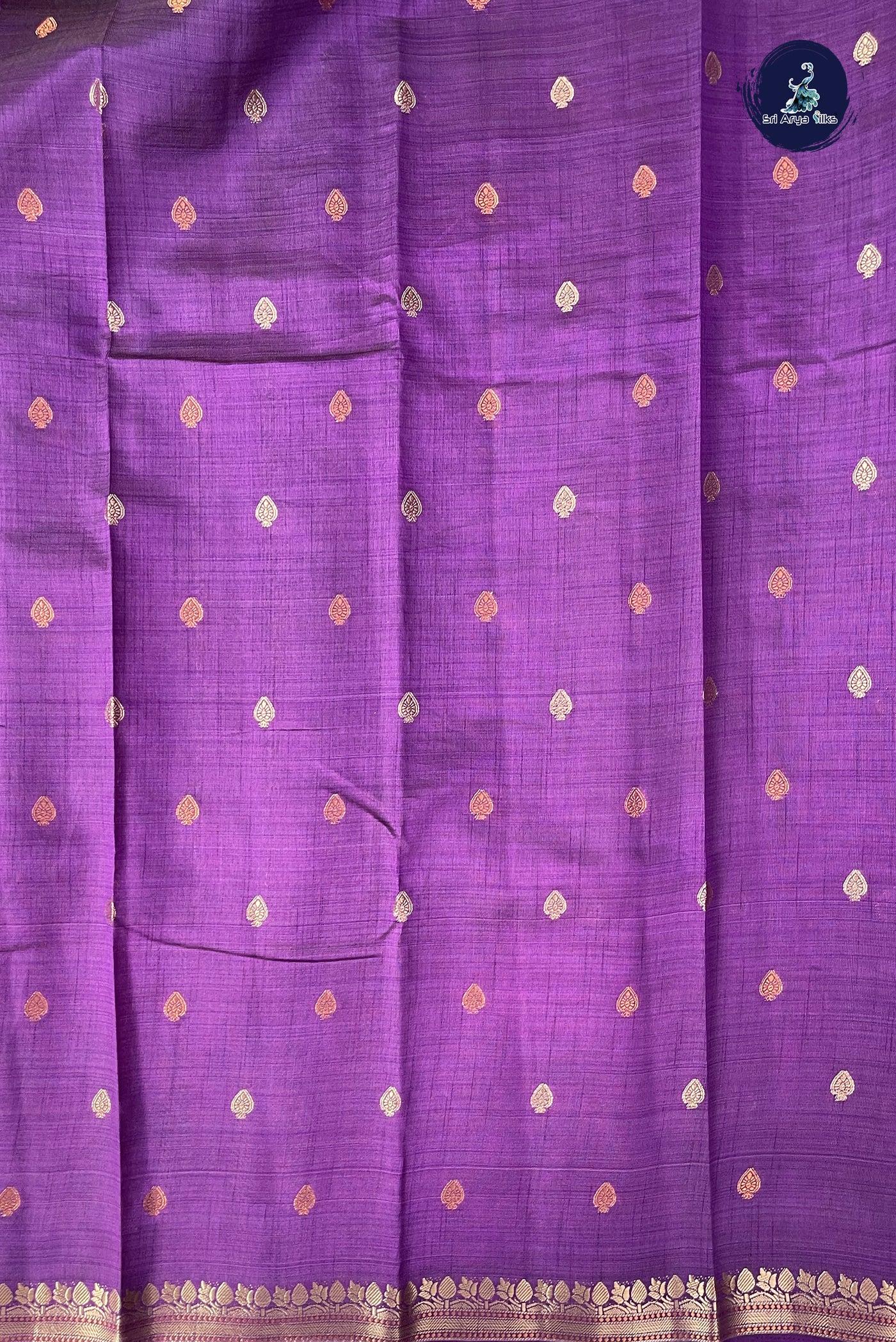 Violet Semi Tussar Saree With Zari Buttas Pattern