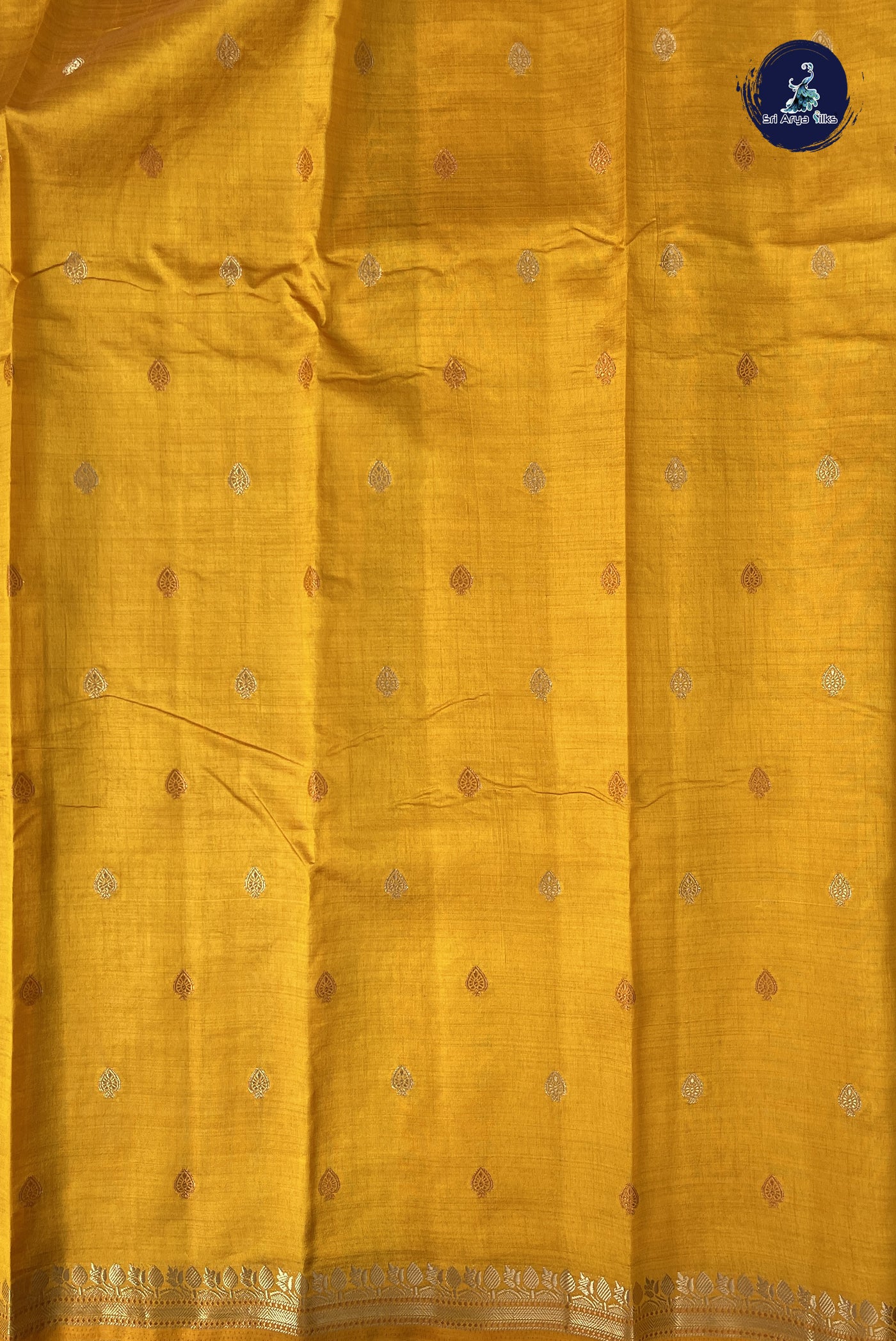 Mustard Yellow Semi Tussar Saree With Zari Buttas Pattern