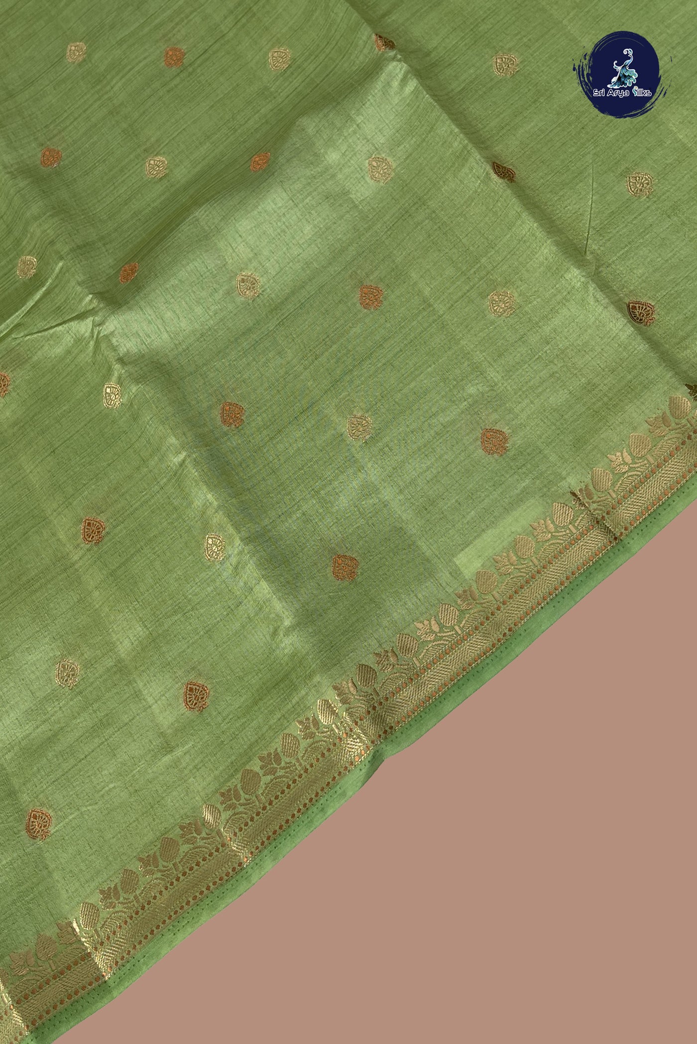 Pista Green Semi Tussar Saree With Zari Buttas Pattern