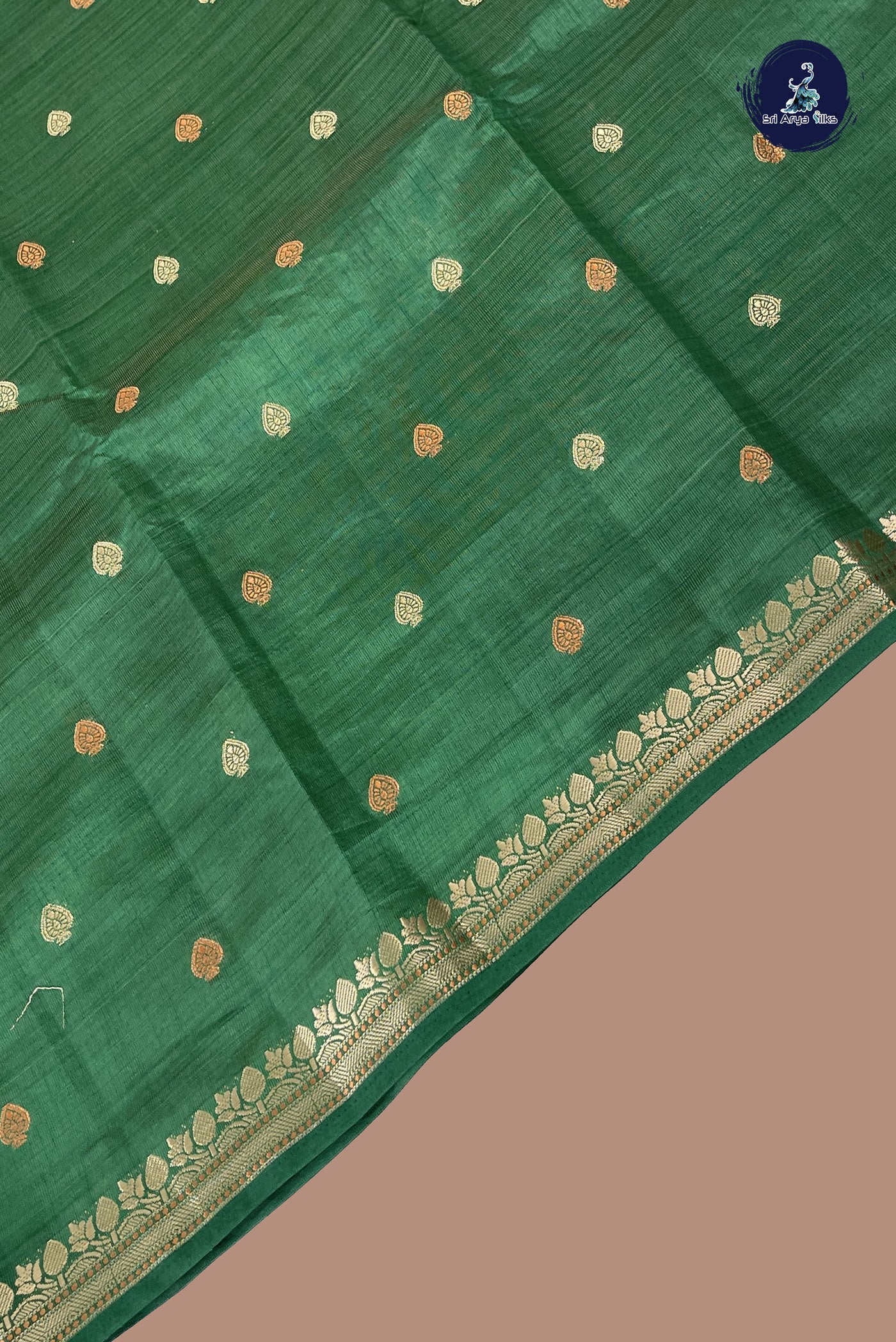 Dark Green Semi Tussar Saree With Zari Buttas Pattern