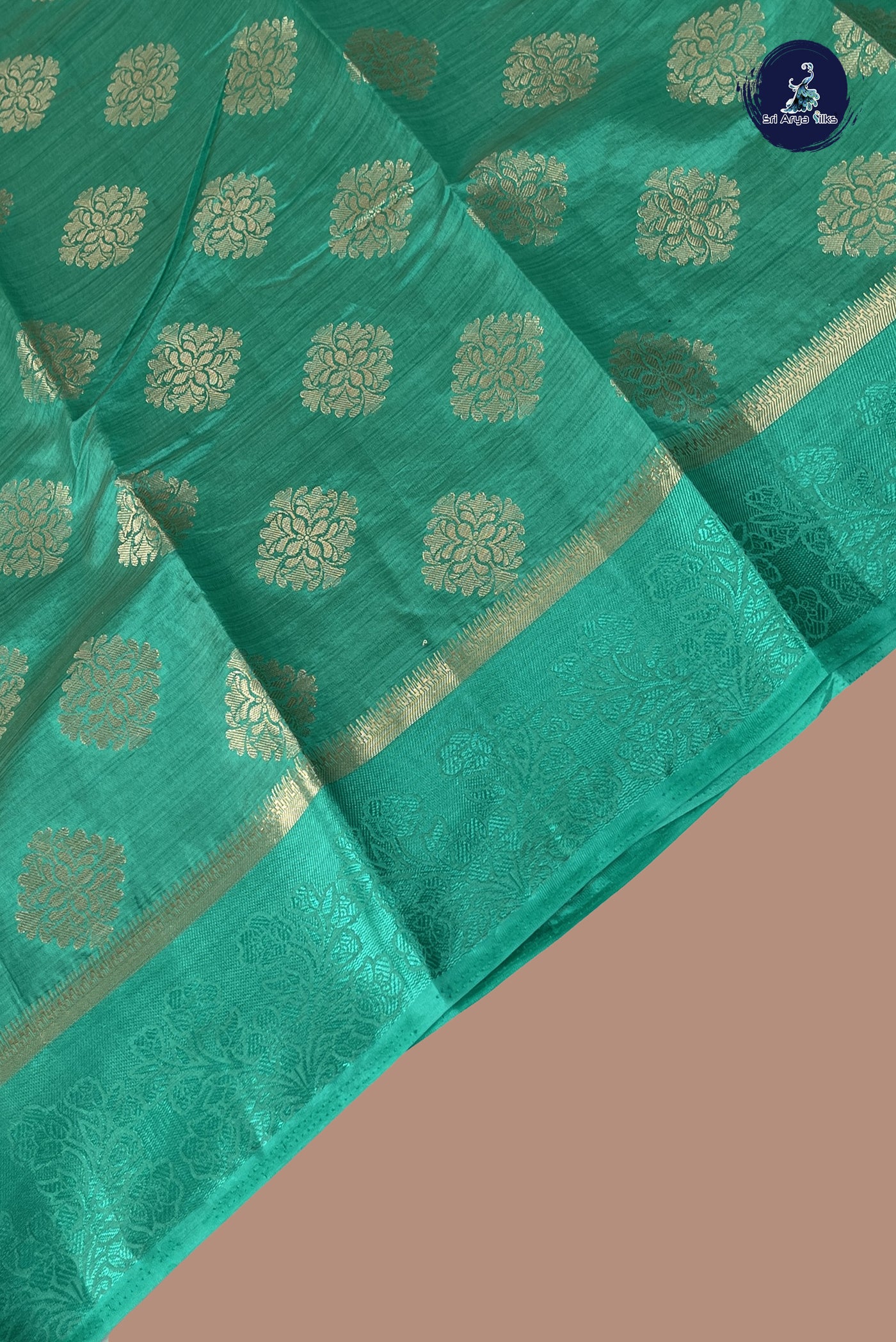 Green Semi Tussar Saree With Zari Buttas Pattern