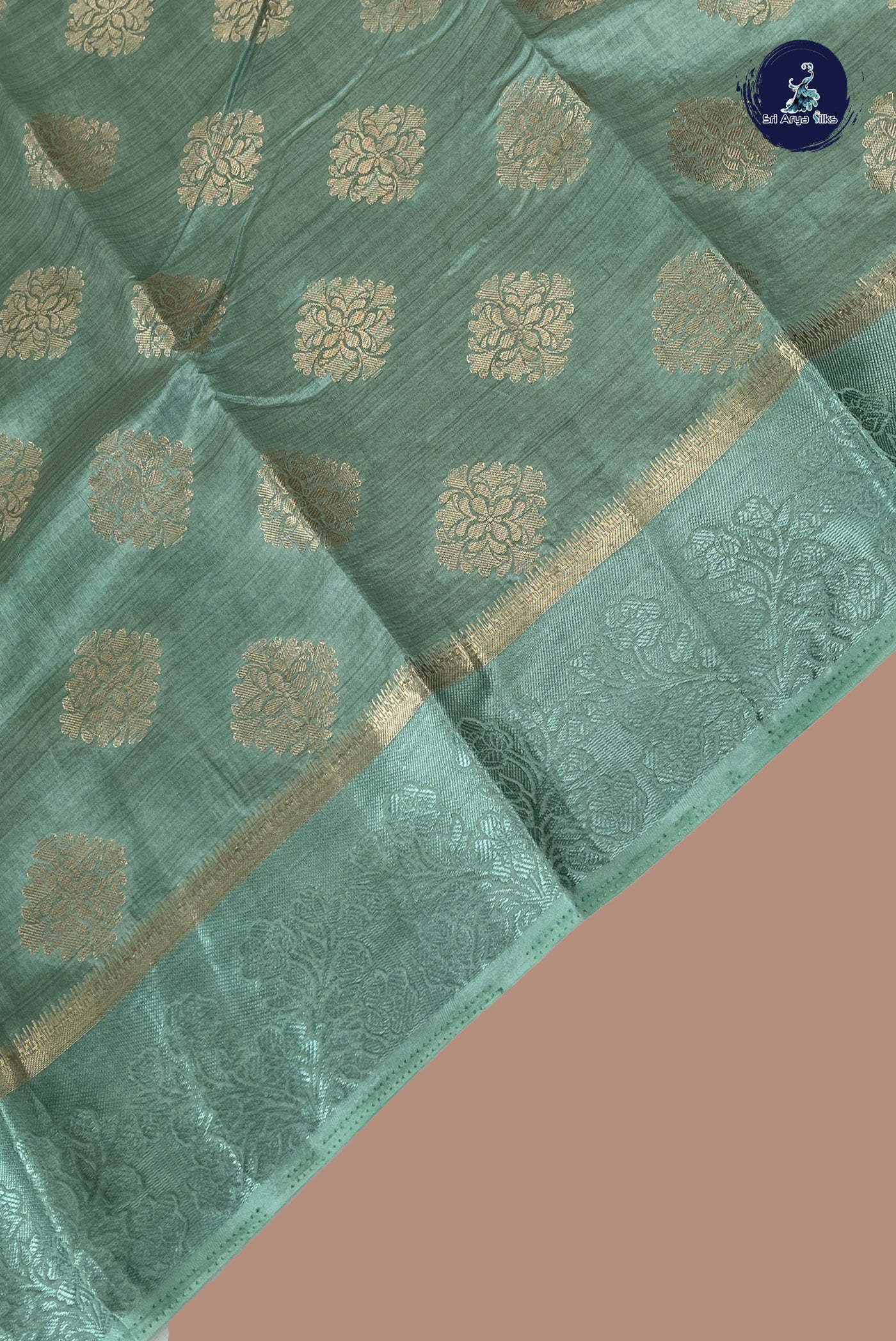 Pastel Green Semi Tussar Saree With Zari Buttas Pattern