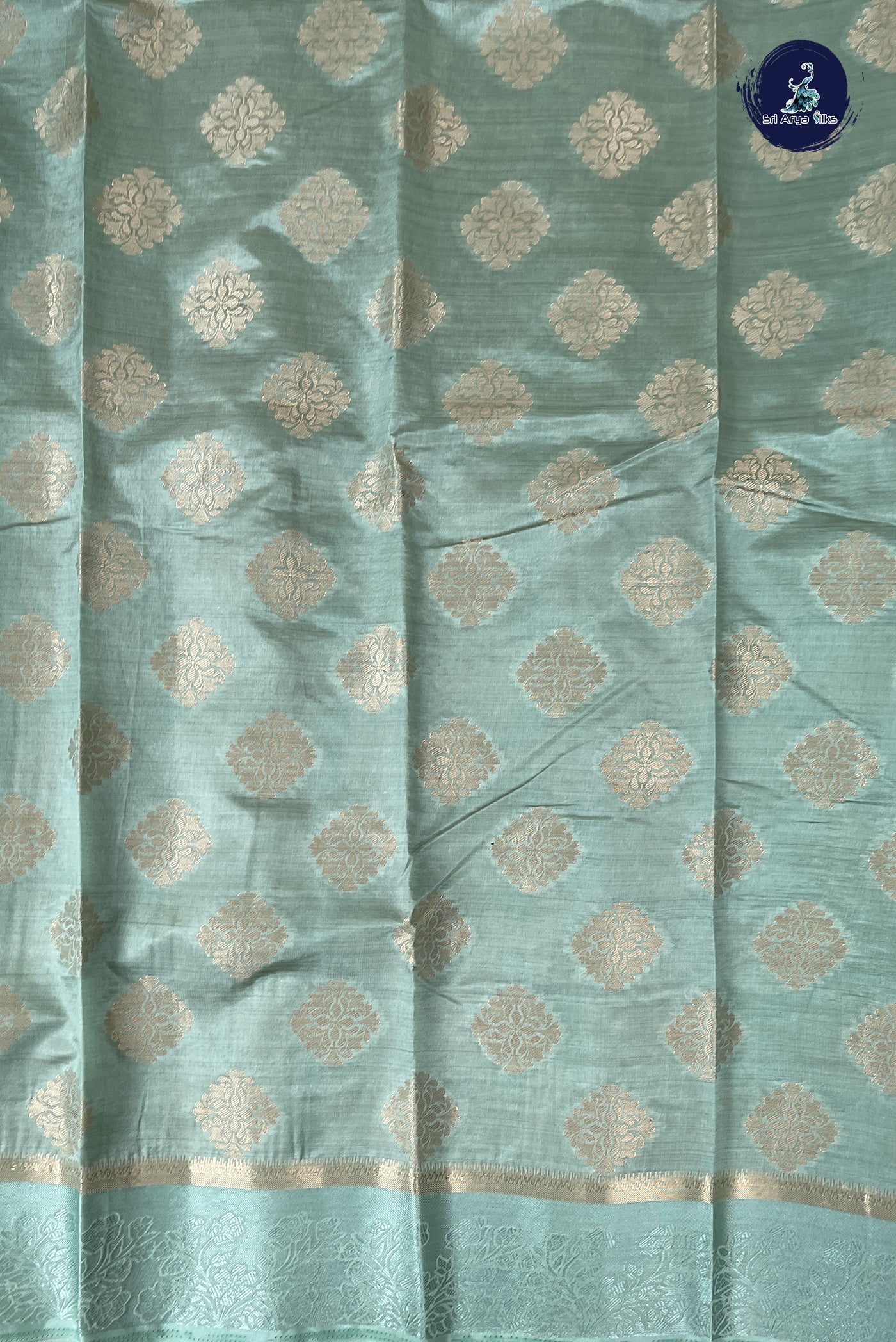 Pastel Green Semi Tussar Saree With Zari Buttas Pattern