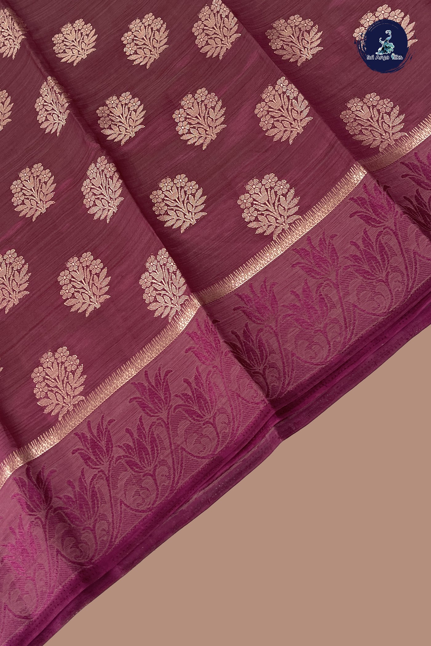 Burgundy Semi Tussar Saree With Zari Buttas Pattern