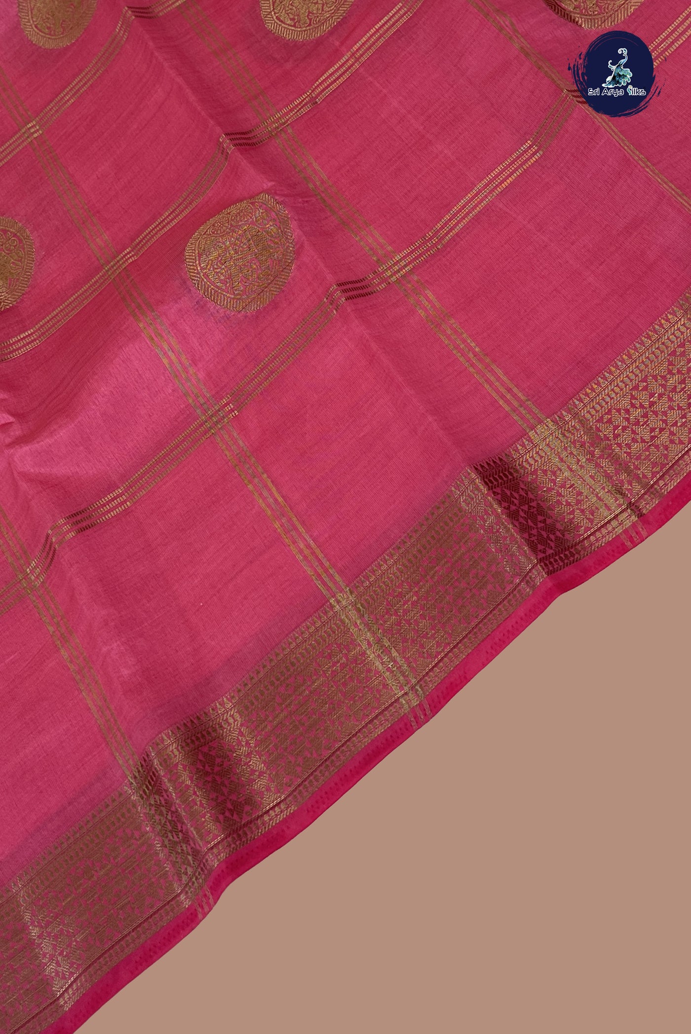 Pink Semi Tussar Saree With Zari Checked Pattern