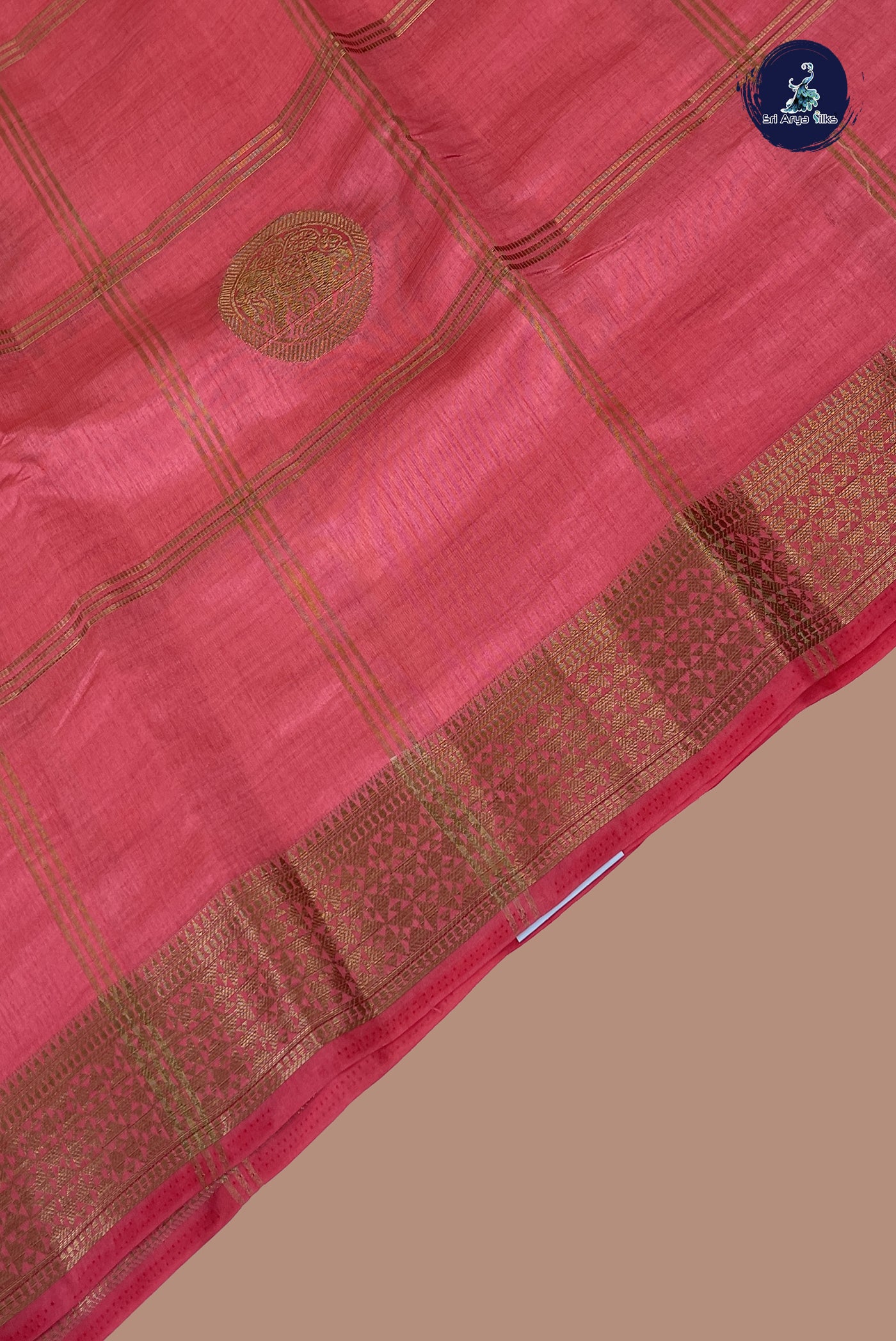 Pink Semi Tussar Saree With Zari Checked Pattern