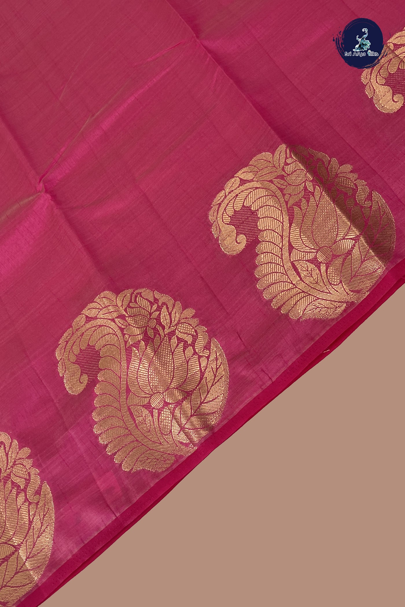 Dark Pink Semi Tussar Saree With Plain Pattern