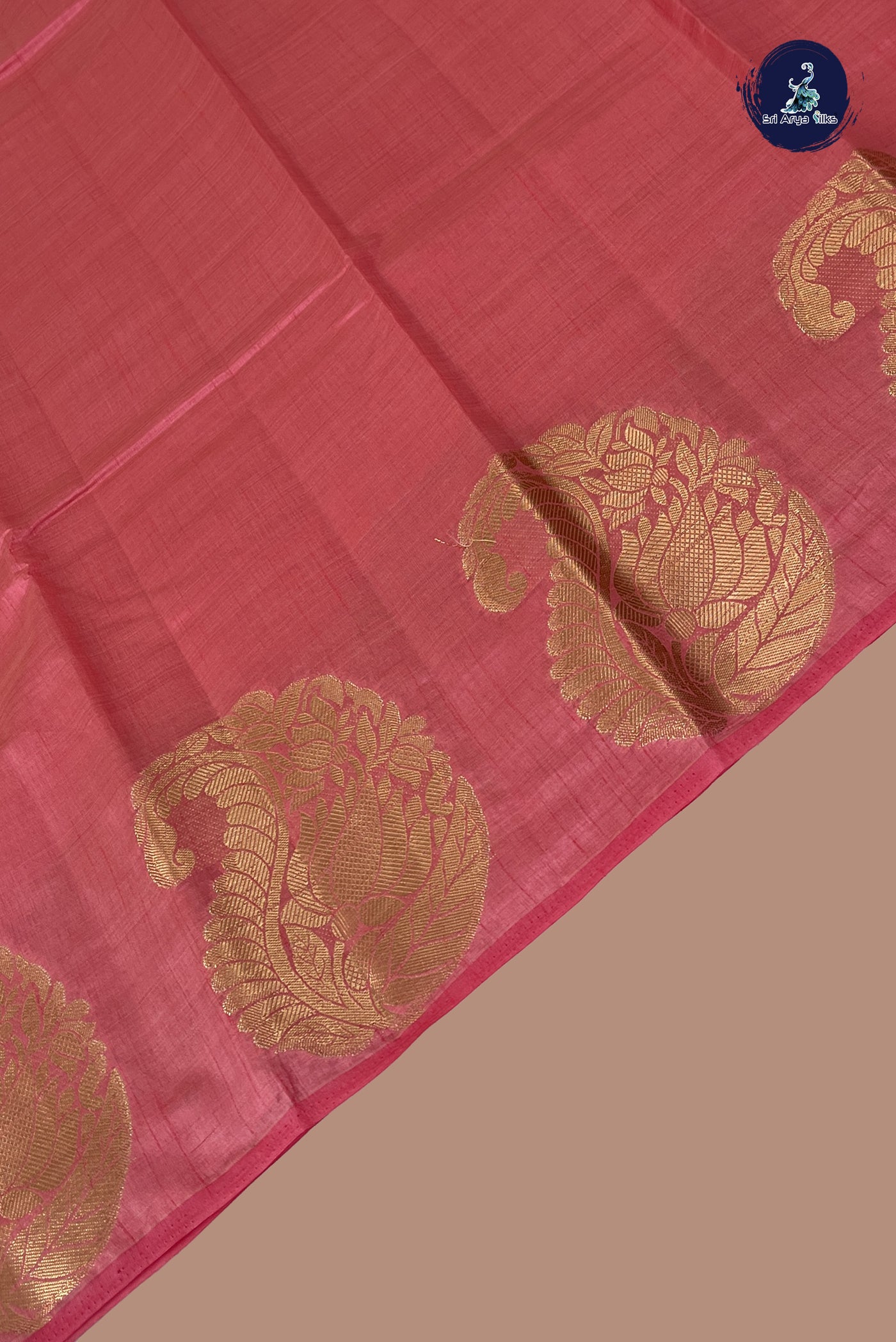 Light Pink Semi Tussar Saree With Plain Pattern