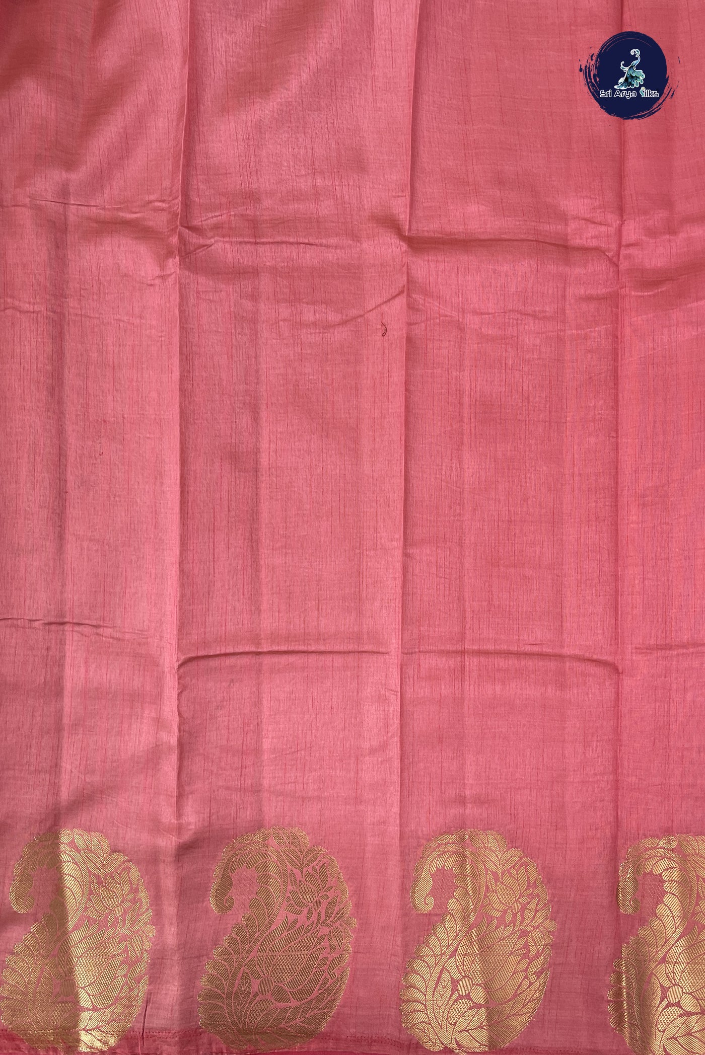 Light Pink Semi Tussar Saree With Plain Pattern
