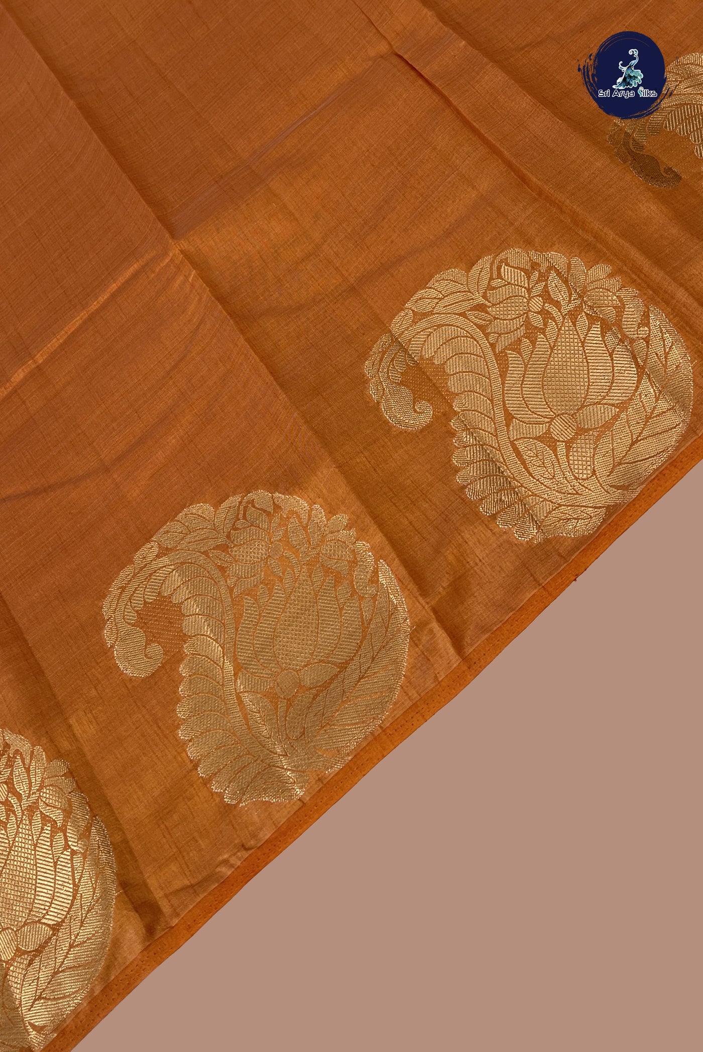 Golden Mustard Semi Tussar Saree With Plain Pattern